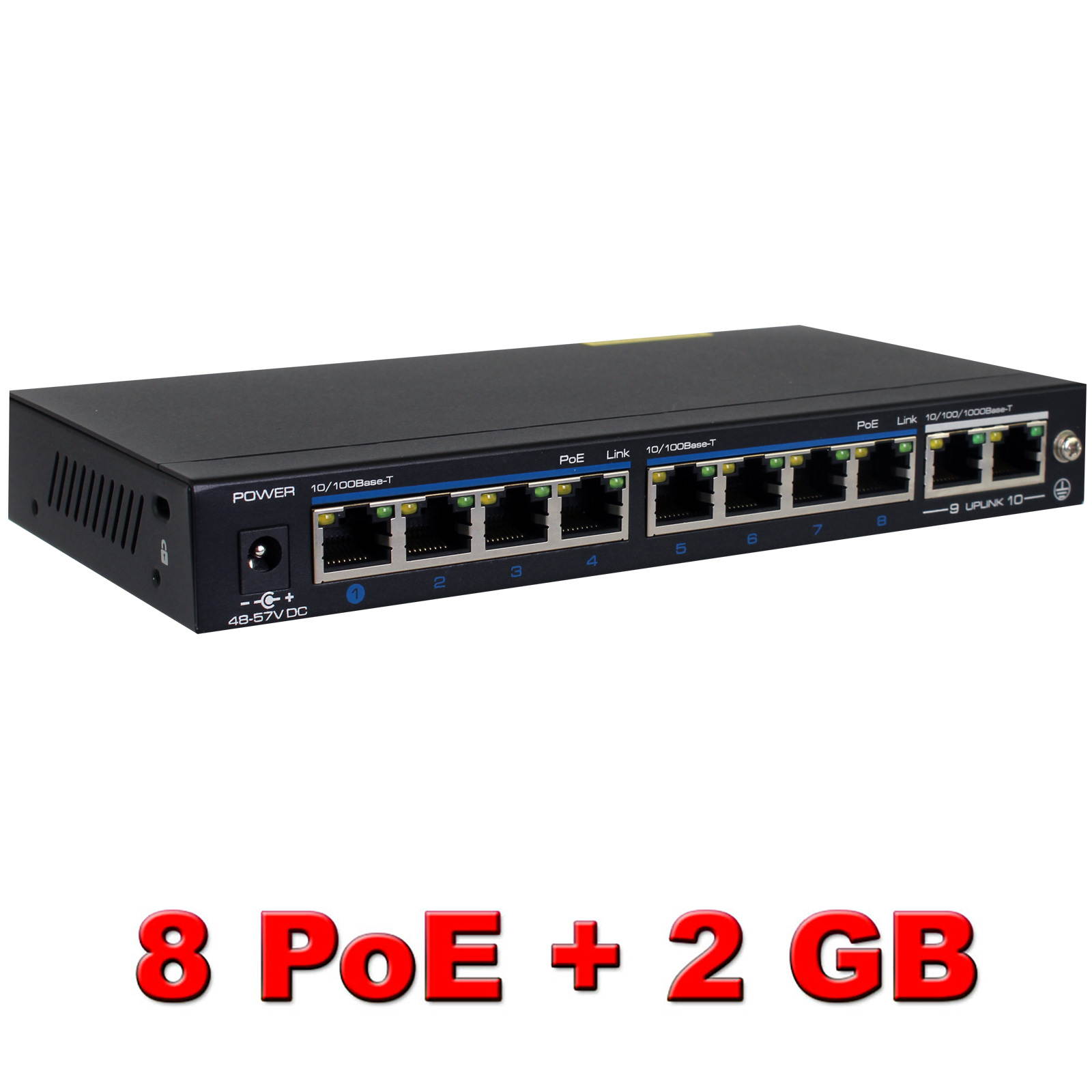 GW SW0802M PoE Switch 10-Port with 8-Port PoE , Designed for IP PoE Camera System and NVR , Supports up to 8 PoE IP Cameras