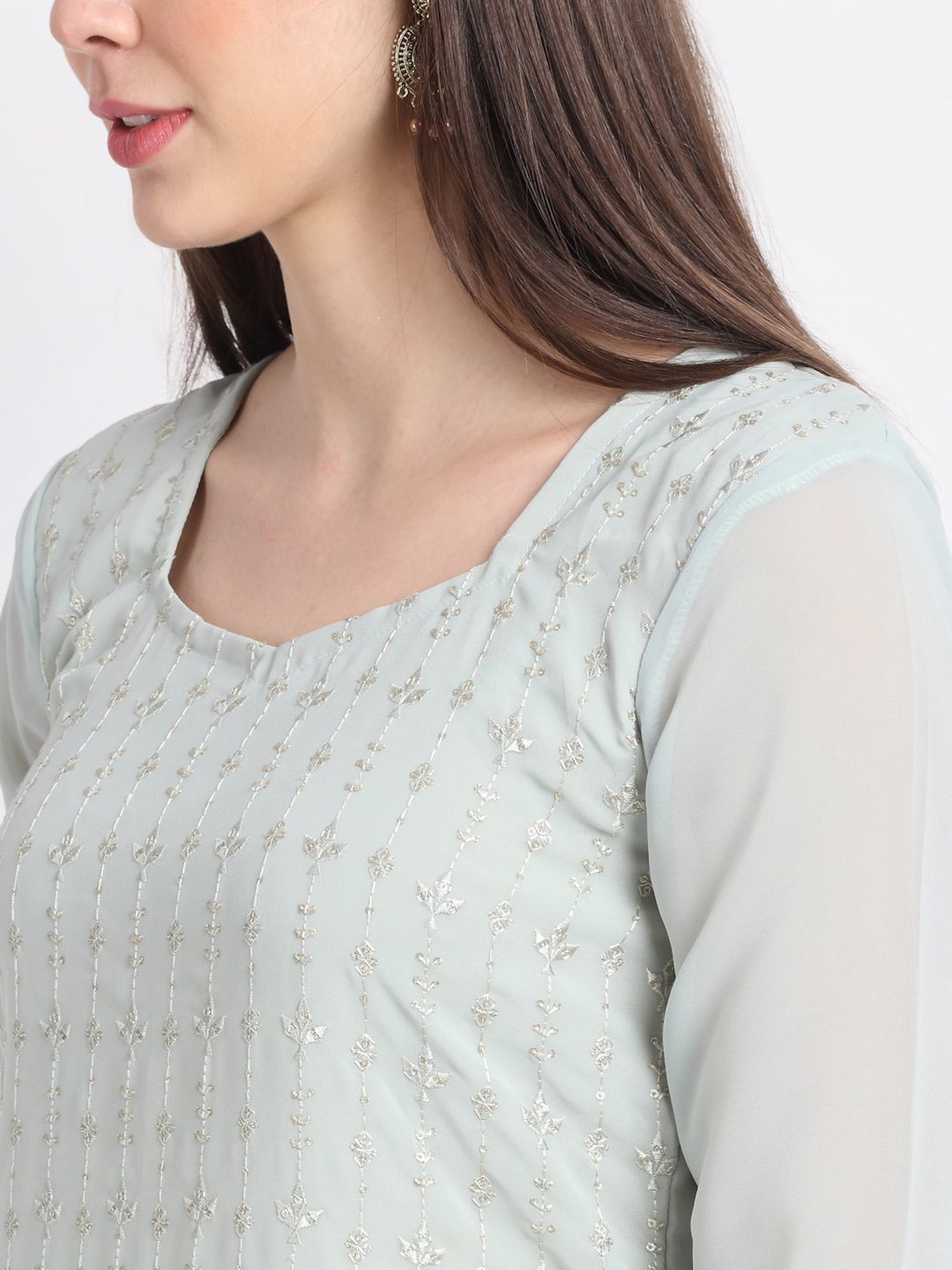 Stylee LIFESTYLE Green Embroidered Unstitched Dress Material