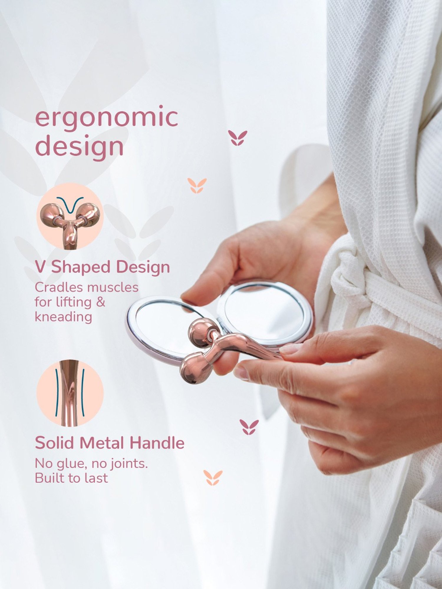 Caresmith Bloom Solid Metal Face Roller, Cooling Face Sculpting for Women (Rose Gold)