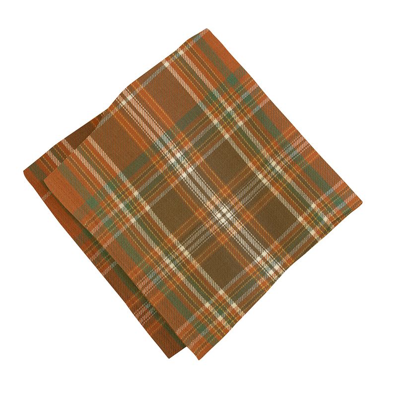 Loden Plaid Fall Printed Napkins, Set of 8 - 17" x 17" - Orange/Green - Elrene Home Fashions