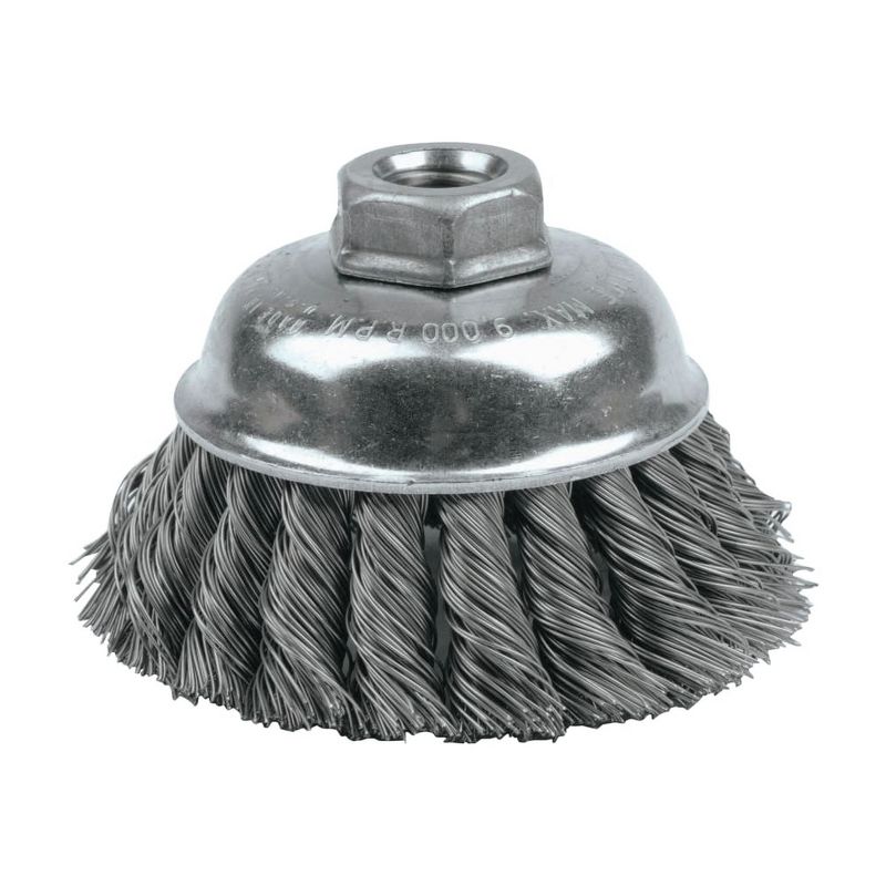 Weiler 12746 Single Row Heavy-Duty .02 Steel 5/8 - 11 UNC Arbor 3-1/2 in. Knot Cup Brush