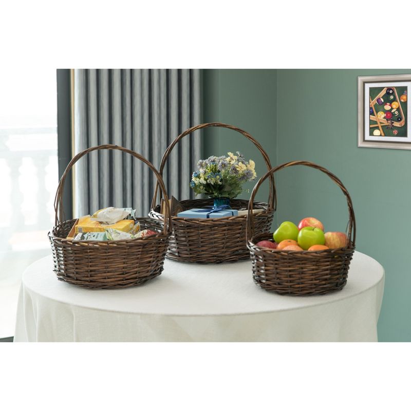 Vintiquewise Brown Willow Bowl Baskets with Handle, Set of 3