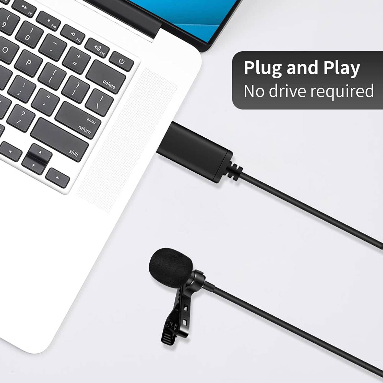 Dericam Universal Lavalier USB Microphone, Fifine Clip-on Cardioid Condenser Computer Mic, Plug and Play Omnidirectional Mic, Compatible with Laptop, Desktop, PC and Mac, M3, US