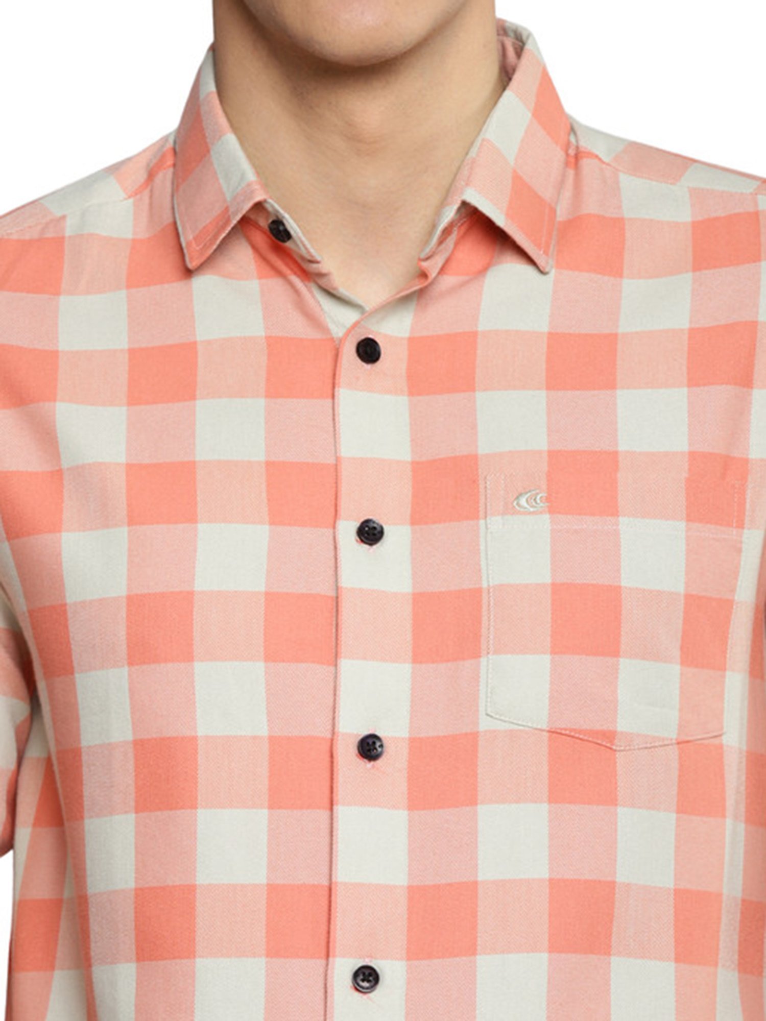 Allen Cooper Orange & Beige Regular Fit Check Shirt