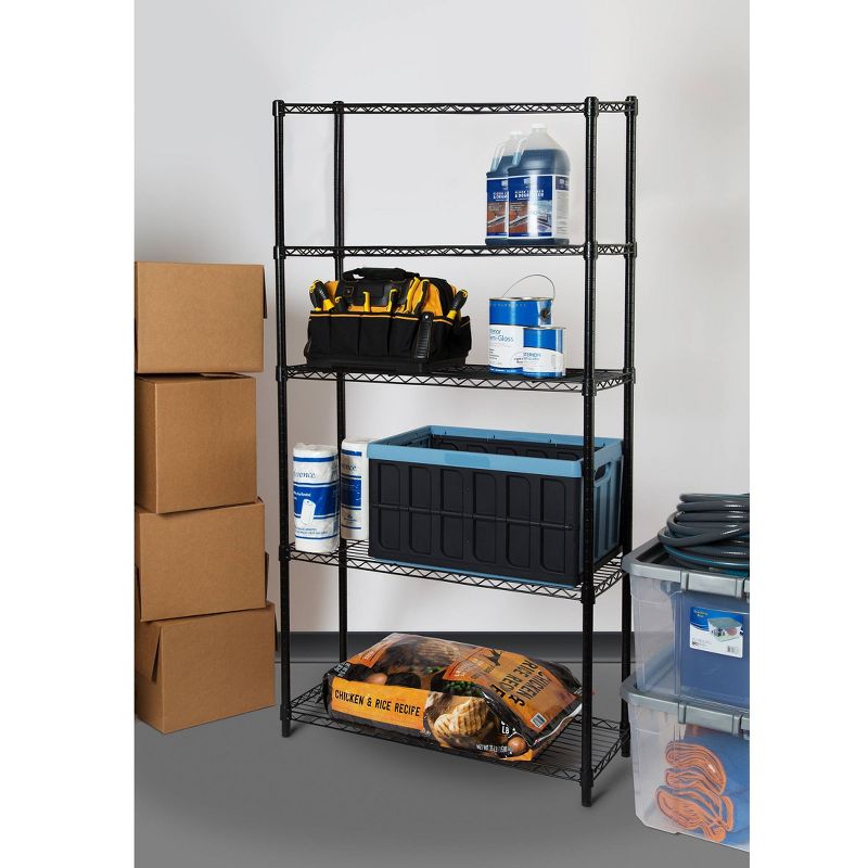 Seville Classics 30"x14"x60" 5 Tier Epoxy Steel Wire Shelving Black