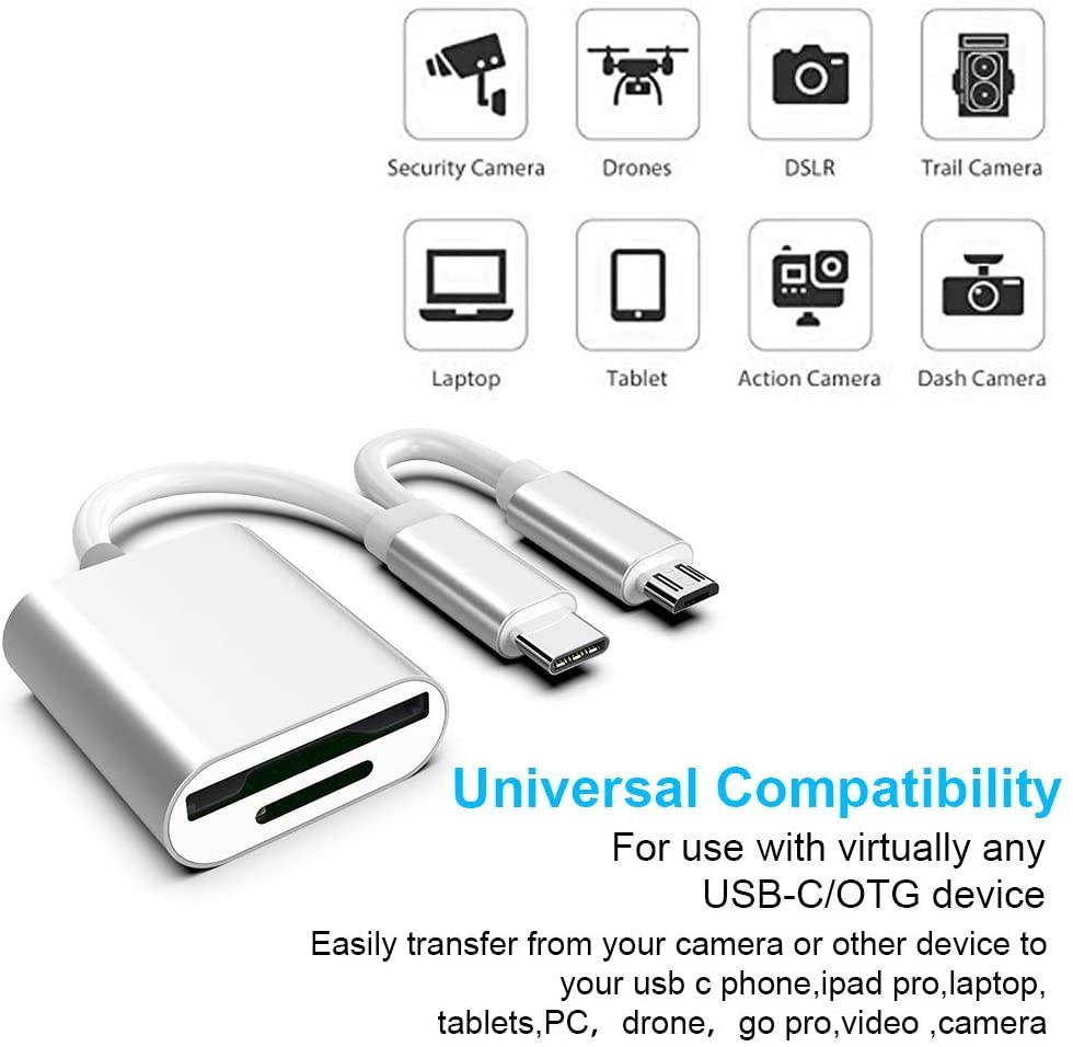 Rocketek 2 in 1 Type C+Micro USB Card Reader,Dual Slot+Plug and Play+USB 3.0+OTG Adapter+Camera Reader+ Drive Recorder+Video Reader,Compatible Mac Book/Android/Tablets/PC/Laptop/Samsung HC-TCCR2