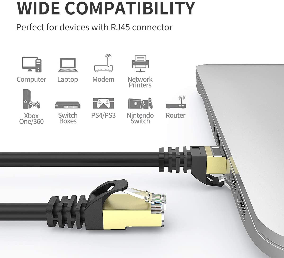 Cat8 Ethernet Cable,Outdoor&Indoor, 50 FT Heavy Duty High Speed 26AWG Cat8 LAN Network Cable 40Gbps, 2000Mhz with Gold Plated RJ45 Connector for router/gaming/Modem,Weatherproof fasrer than cat7 cat6