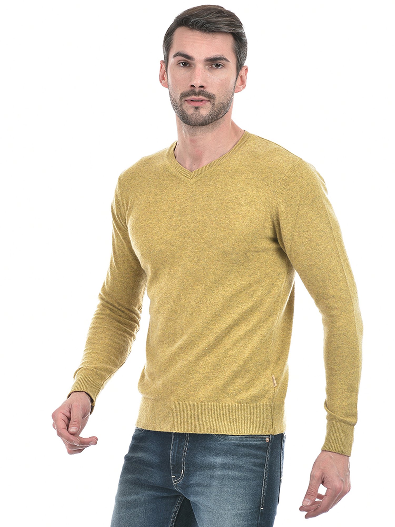 NUMERO UNO Mustard Regular Fit Sweater