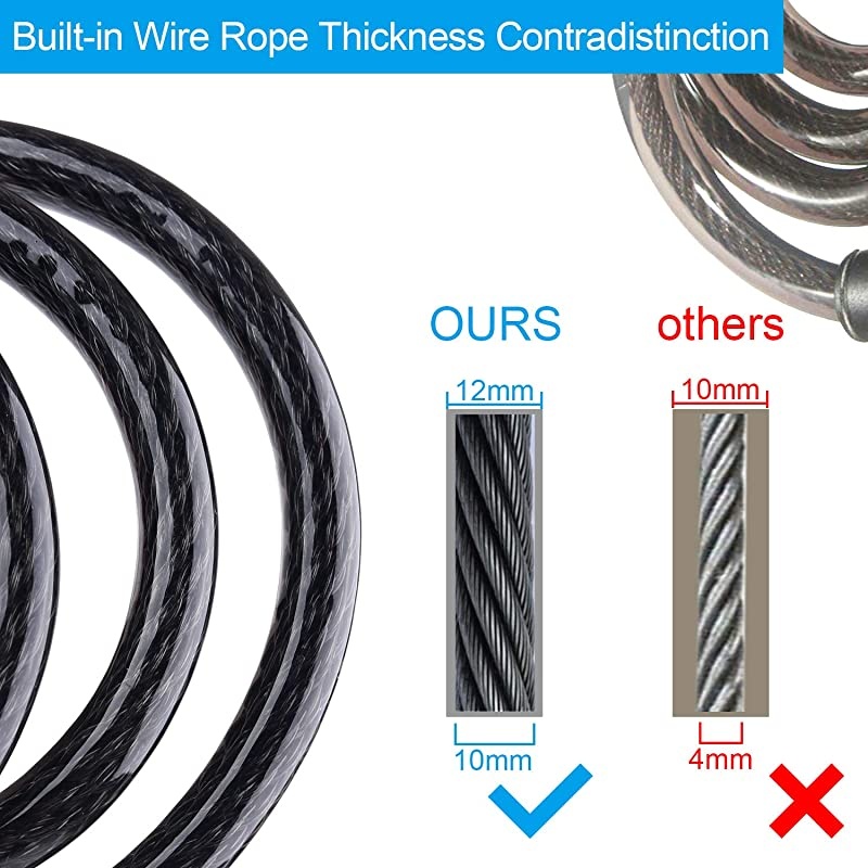 Bike Lock, [Reinforce Version]  Heavy Duty Bicycle Lock, Waterproof 4-Digit Resettable Combination Anti-Theft Bicycle Lock for Outdoor Bicycle, Motorcycles, Scooters,(1.5mx12mm)