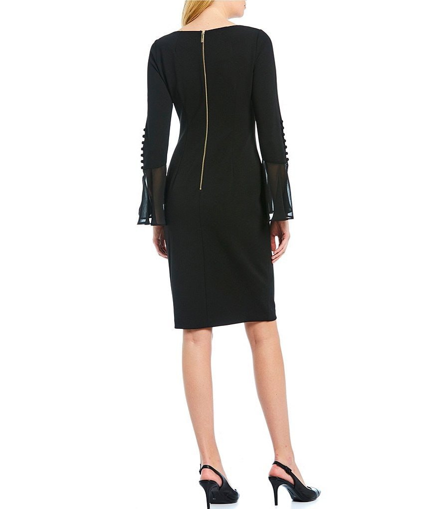 Calvin Klein Chiffon Bell Sleeve Sheath Dress