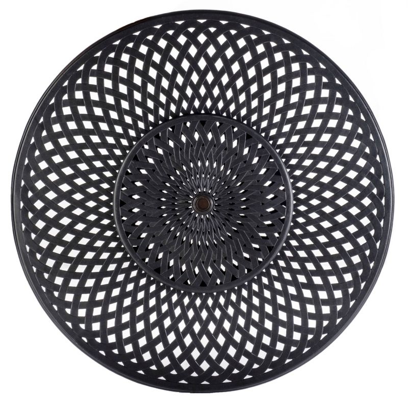 Westbury 7pc Cast Aluminum Dining Set with Umbrella Hole Round Table & 6 Stackable Arm Chairs - Alfesco Home