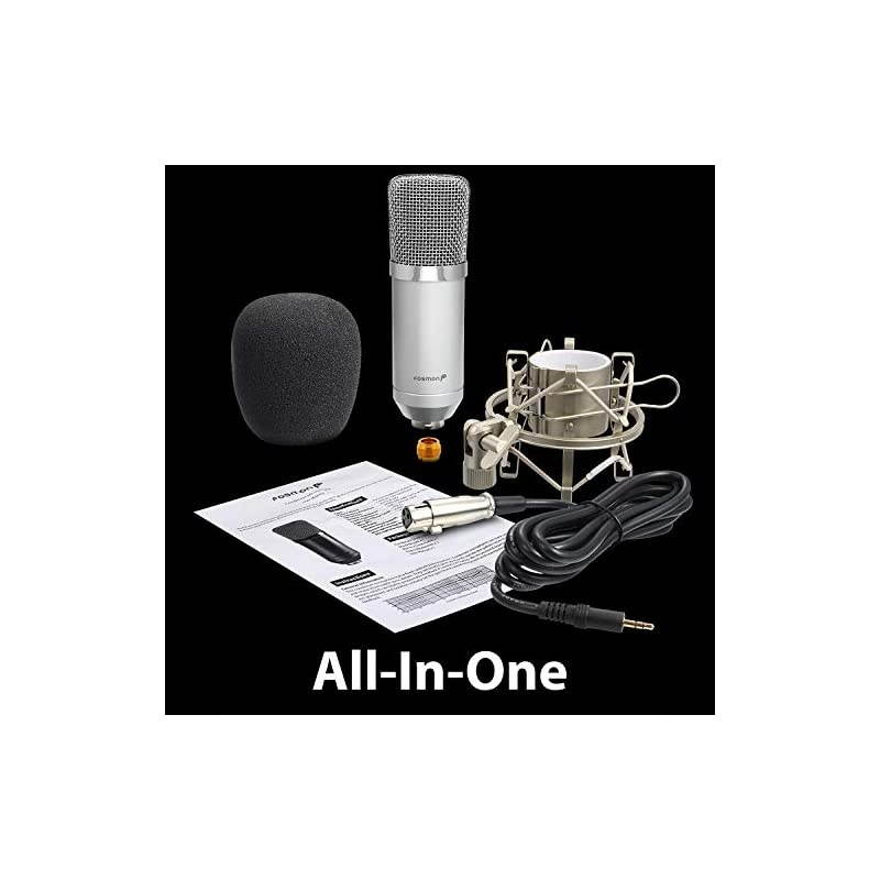 Cardioid Condenser Microphone XLR Noise Deduction 360 Degree UniDirectional Voice Recording with Mount amp Windscreen for PC Gaming Broadcasting Podcasting Studio YouTube amp Tiktok Video