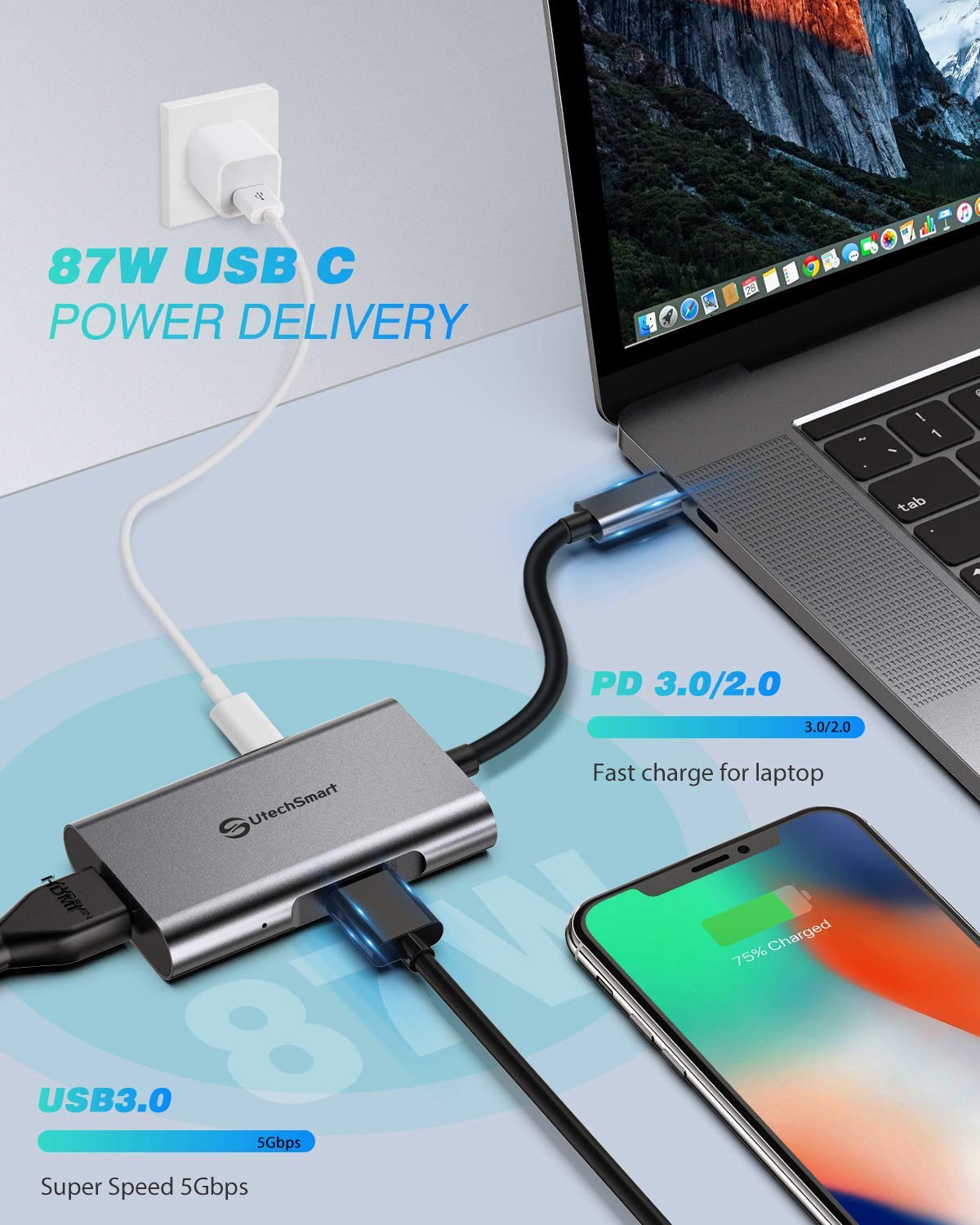 USB C Hub Triple Display 11 in 1 USB C Adapter Docking Station Dual 4K HDMI+VGA 4 USB Ports 100W Power Delivery Ethernet Port SD/TF Card Compatible for MacBook ChromeBook MateBook