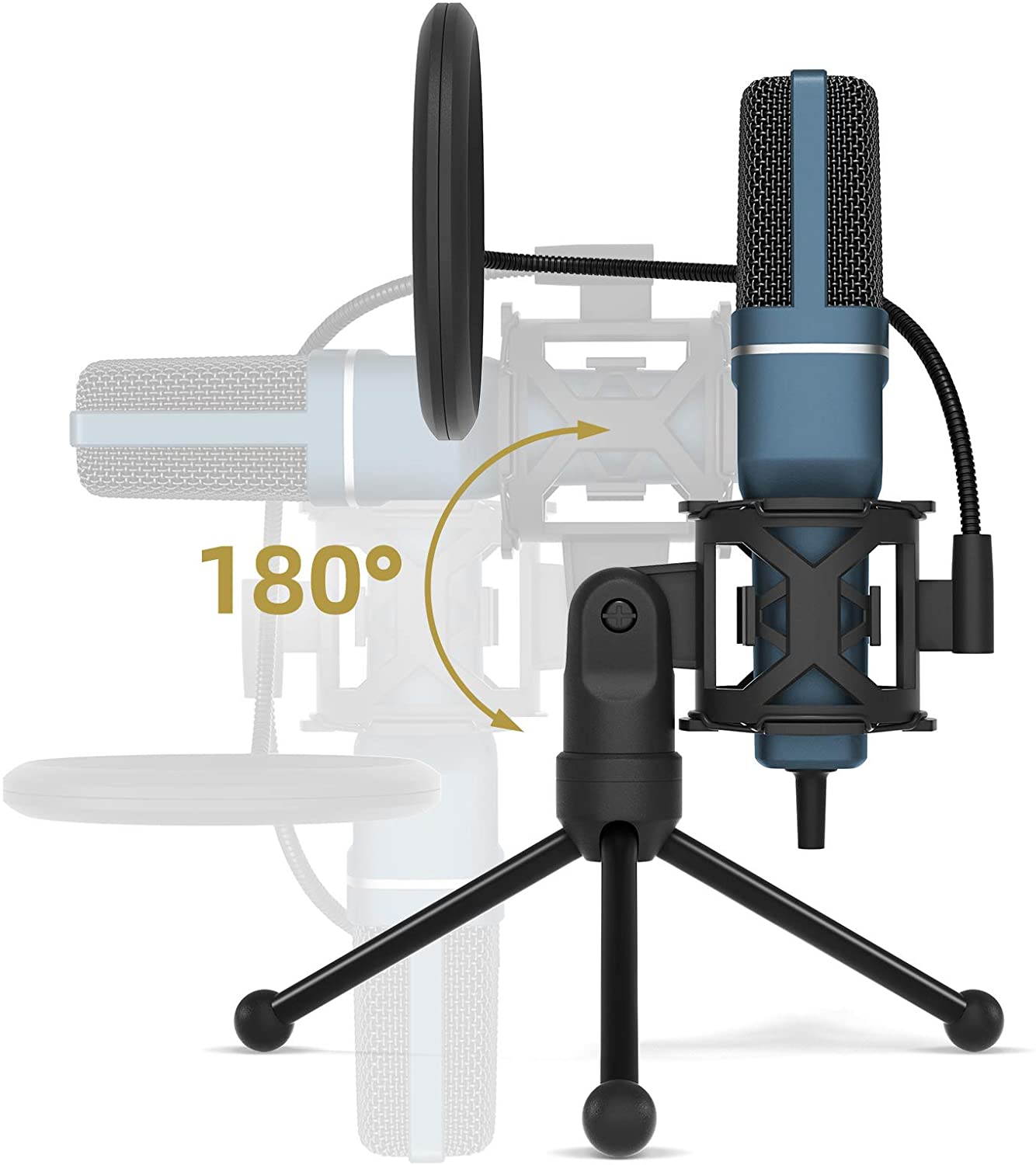 USB Microphone, Computer Condenser PC Gaming Mic with Tripod Stand & Pop Filter for Streaming, Podcasting, Vocal Recording, Compatible with Laptop Desktop Windows Computer