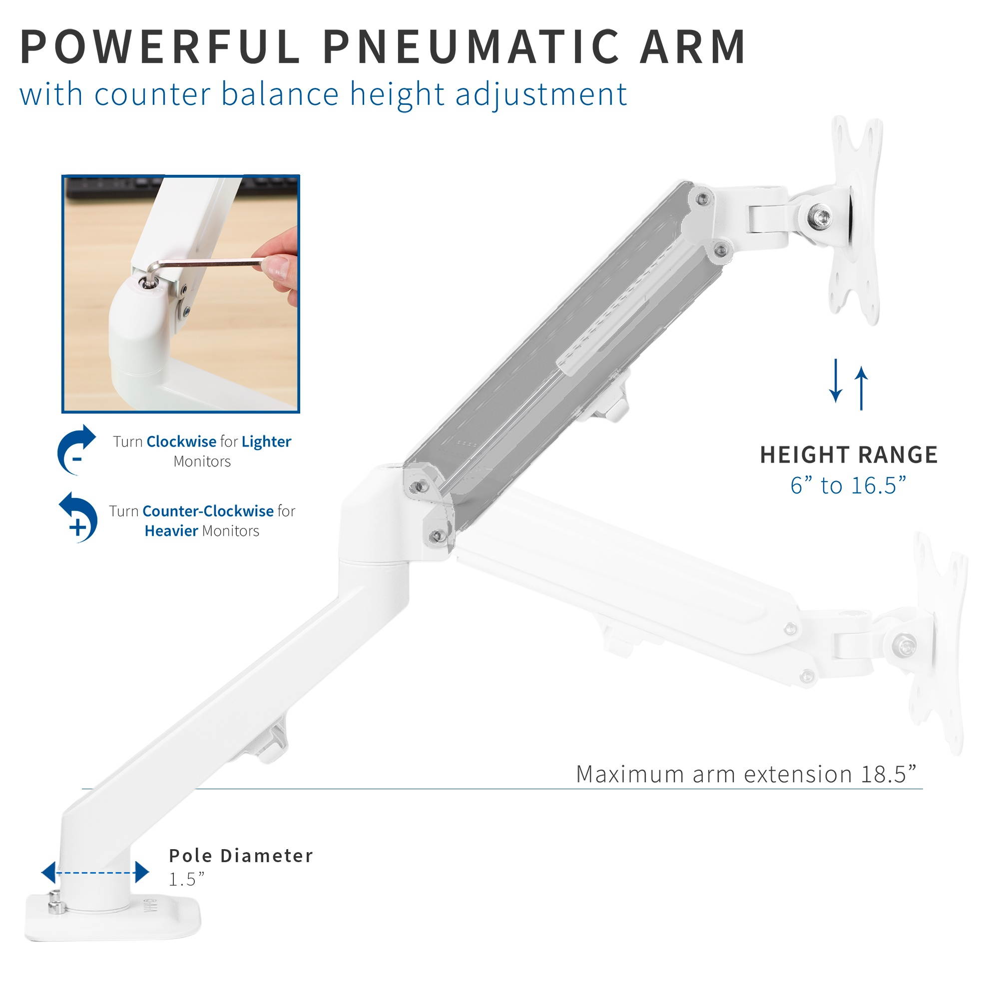 VIVO White Articulating Single Pneumatic Spring Arm Clamp-on Desk Mount Stand | Fits 1 Monitor 17" to 27" (STAND-V101OW)