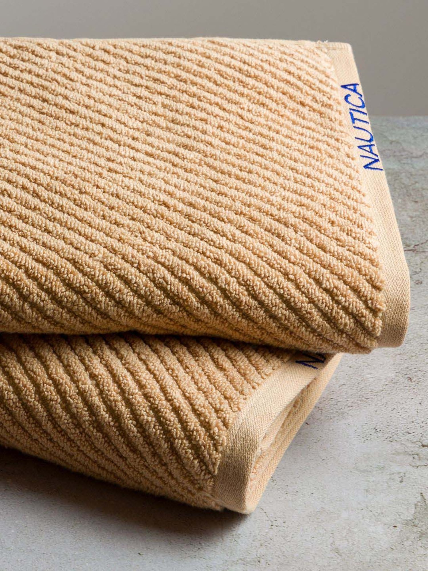 Nautica Cross View Wheat Cotton 600 GSM Fluffy Zero Twist Bath Towel - Set of 2