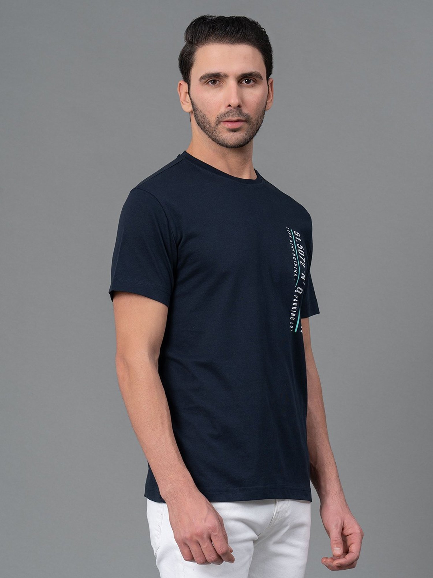 Red Tape Navy Regular Fit Graphic Print Cotton Crew T-Shirt