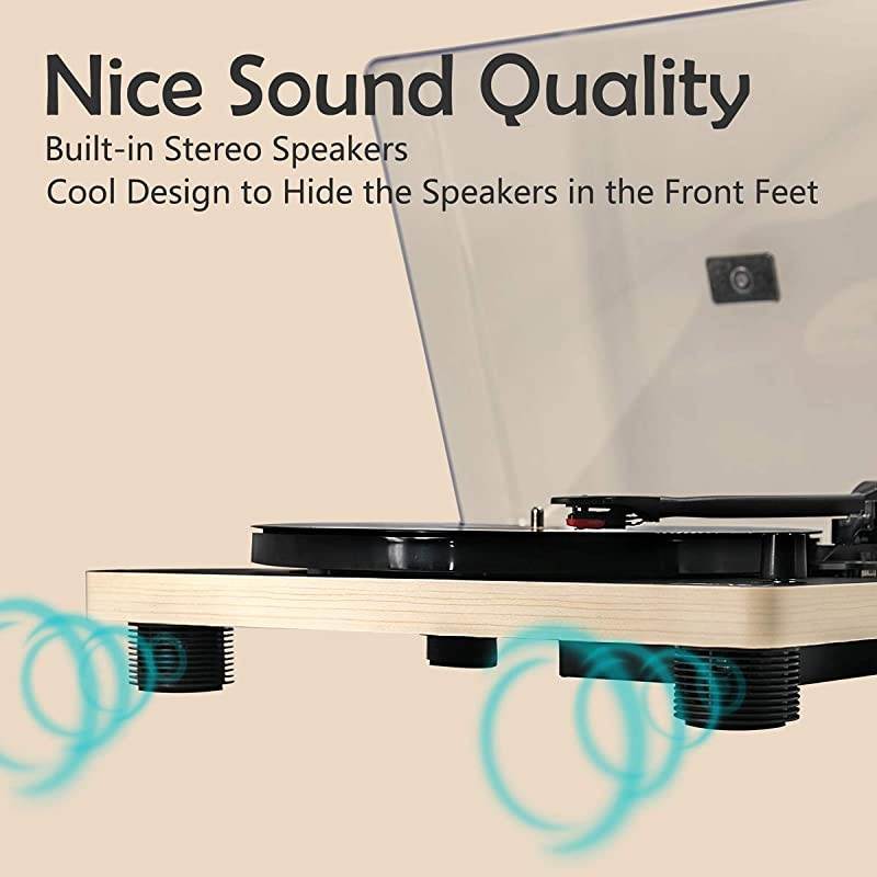 Bluetooth Vinyl Record Player, Belt-Drive Stereo Turntable for 3-Speed Vinyl Records with Convert Vinyl to Digital (Analog & USB), Built-in Speakers and RCA Output, Dark Brown