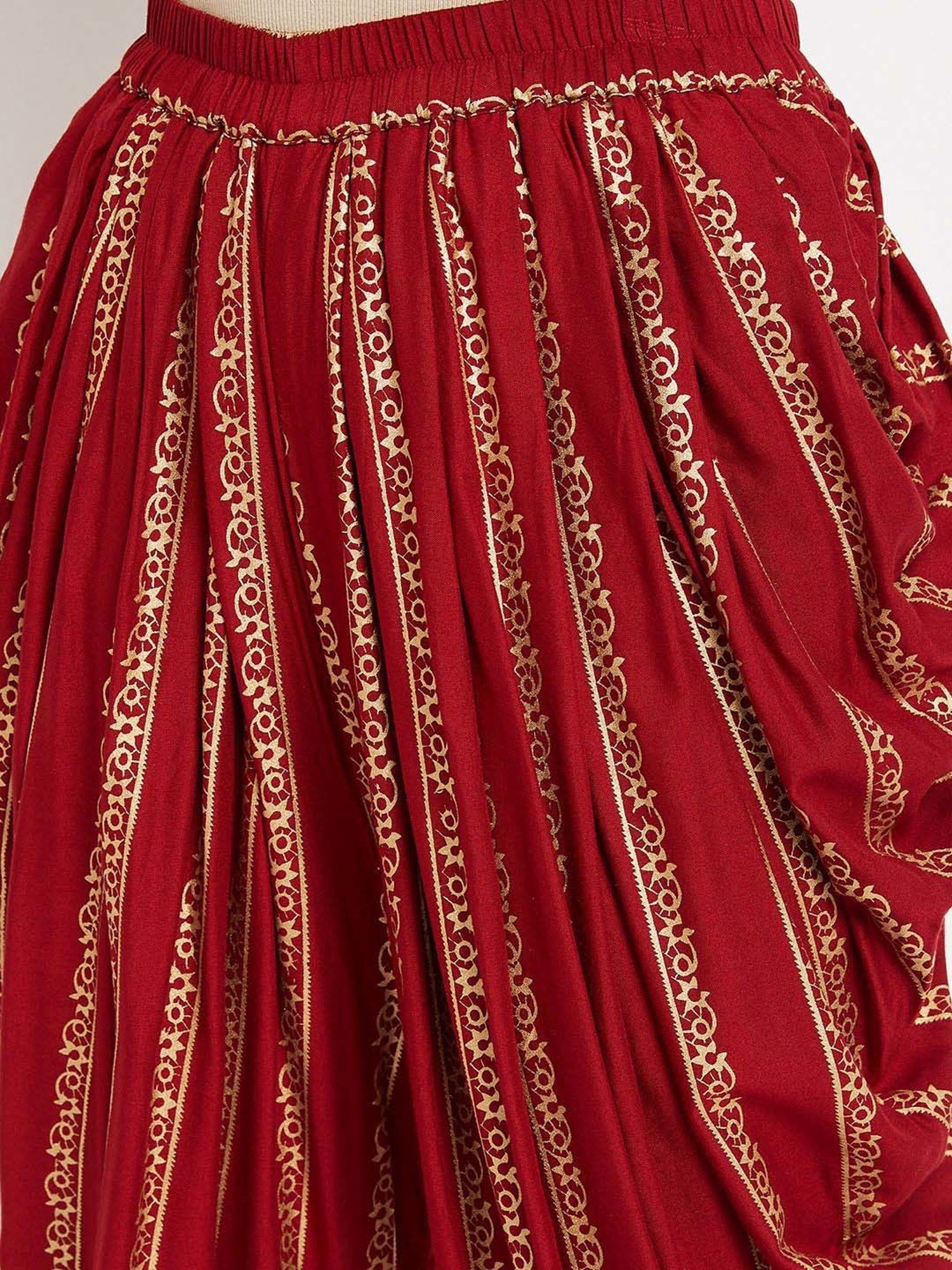 Castle Maroon Printed Dhoti Pants