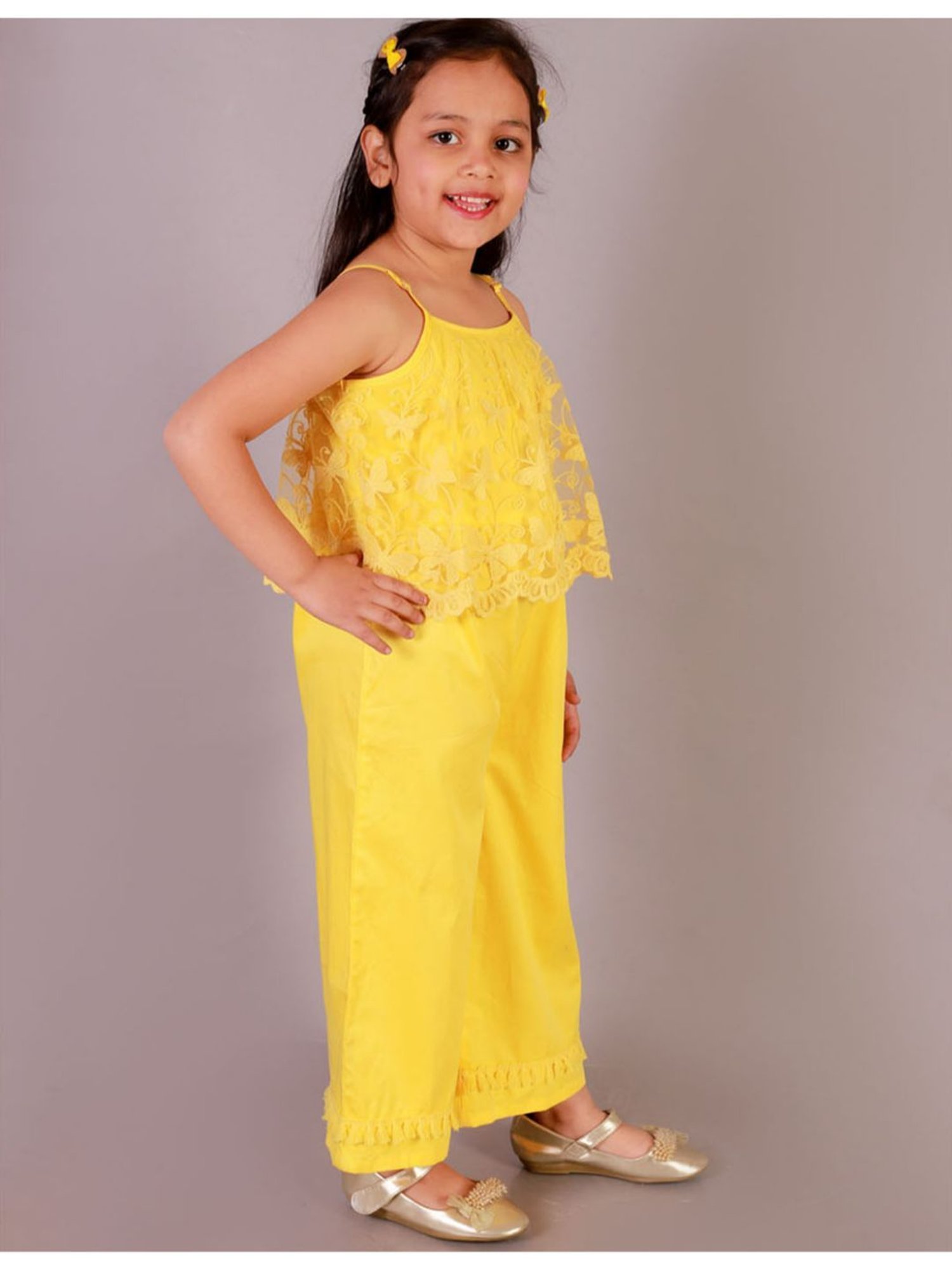 Lil Drama Kids Yellow Embroidered Jumpsuit