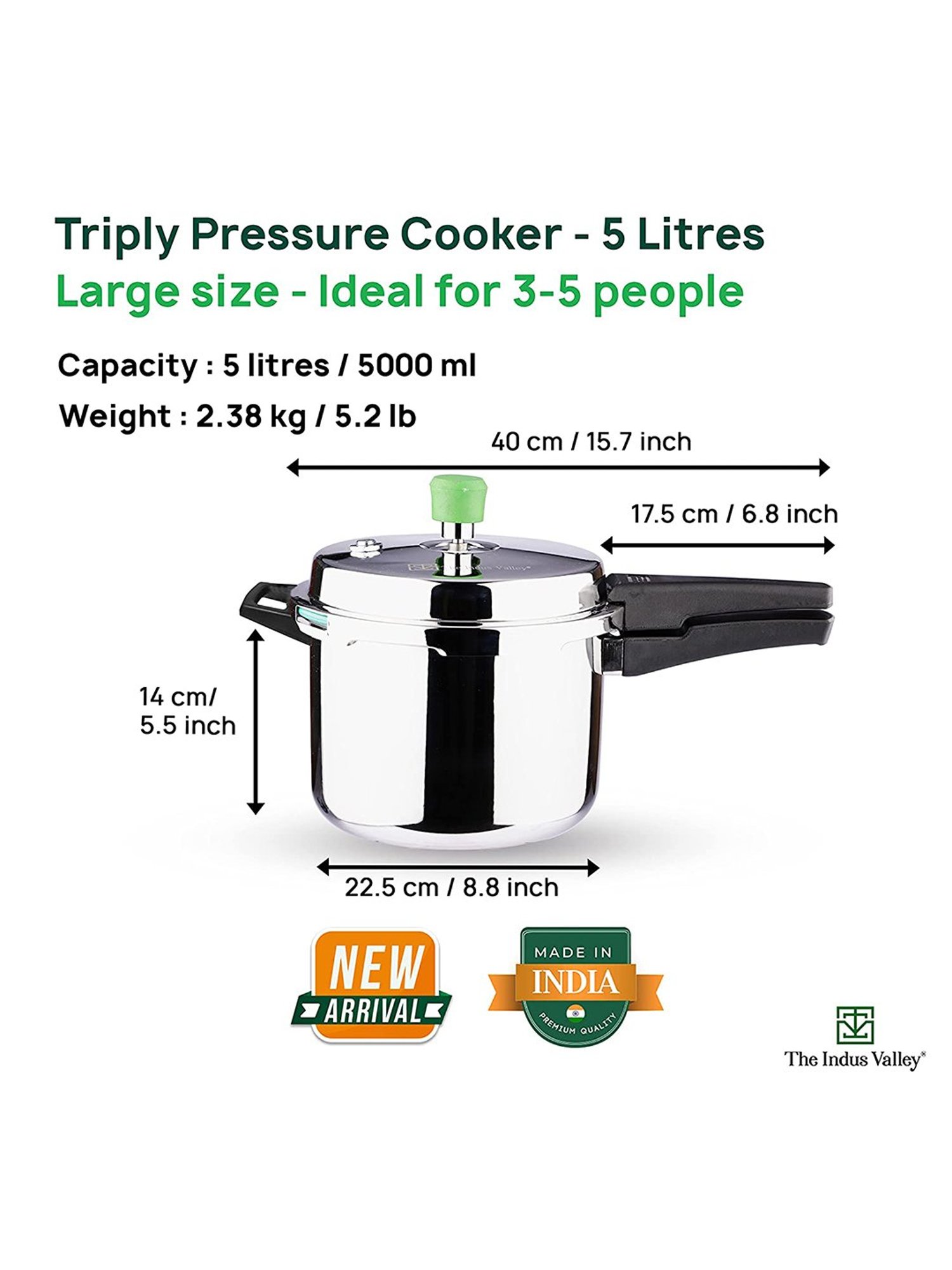 Borosil Silver Aluminium Pressure Cooker (5 L)