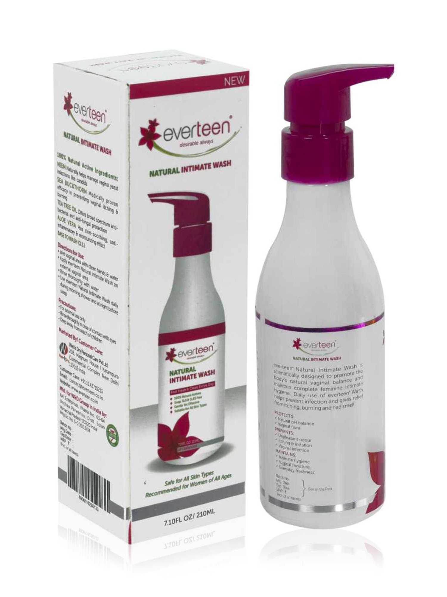 everteen Natural Intimate Wash for Feminine Hygiene in Women - 1 Pack - 210 ml