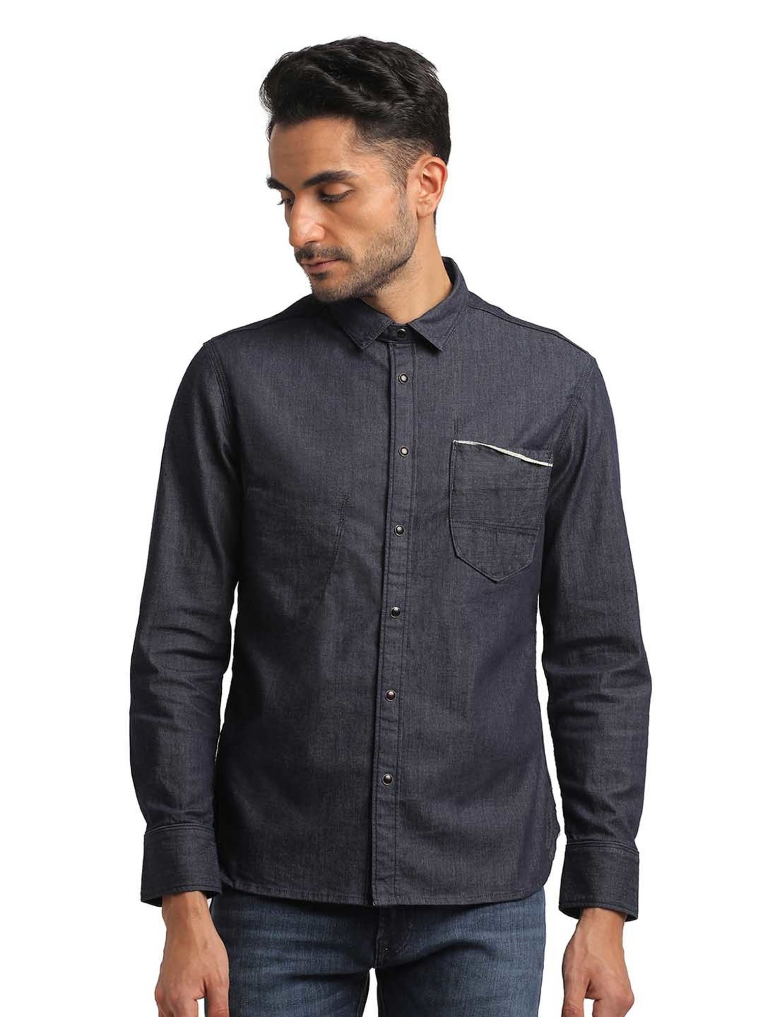 EVERBLUE Dark Blue Regular Fit Shirt