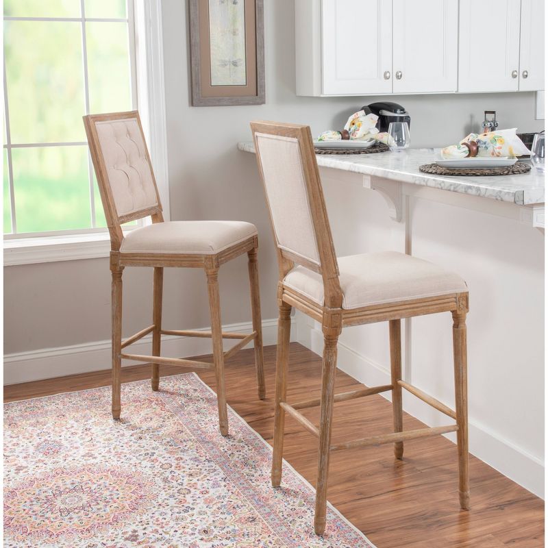 Avalon Linen Tufted Square Back Barstool White - Linon
