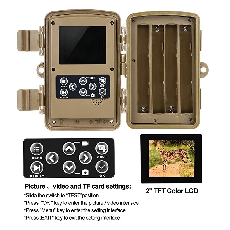 Trail Camera 16MP Full HD Night Vision 1080P Wildlife Hunting Camera with 3 Infrared Sensors Time Lapse and 02s Trigger Speed Wildlife Scouting Camera Waterproof IP66