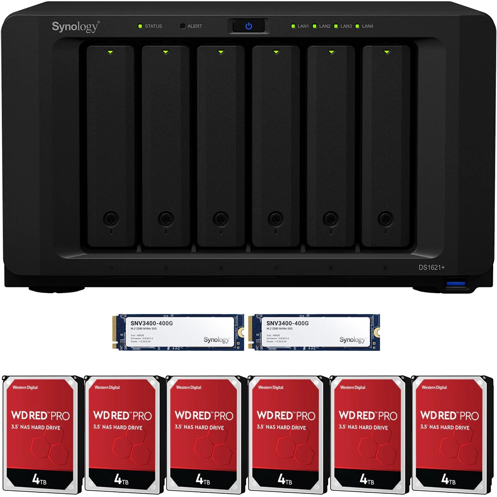 Synology DS1621+ DiskStation with 32GB RAM and 84TB (6 x 14TB) of Western Digital PRO NAS Drives and 800GB (2x400GB) NVME Cache Fully Assembled and Tested By CustomTechSales