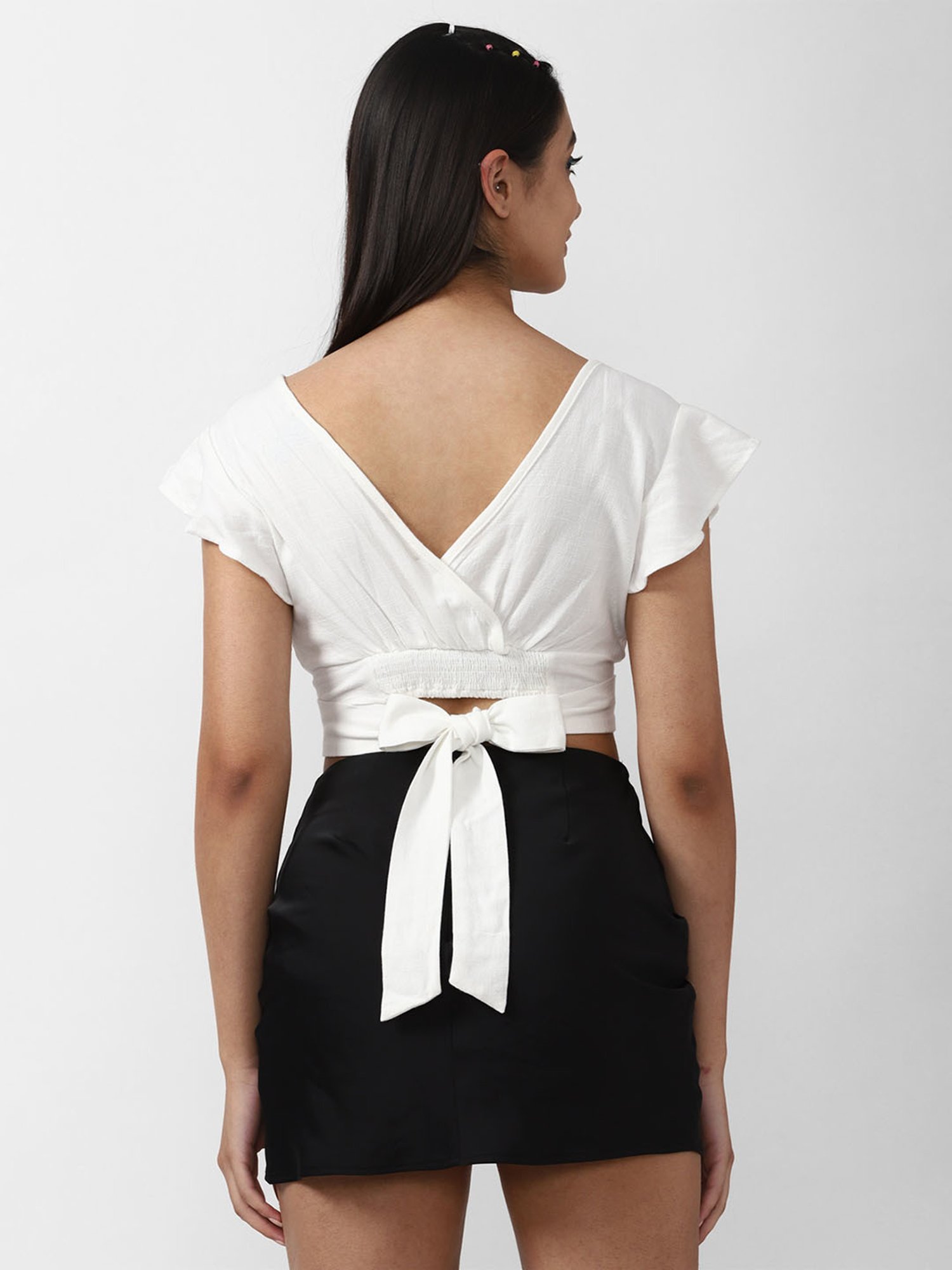 Forever 21 White Regular Fit Crop Top With Skirt