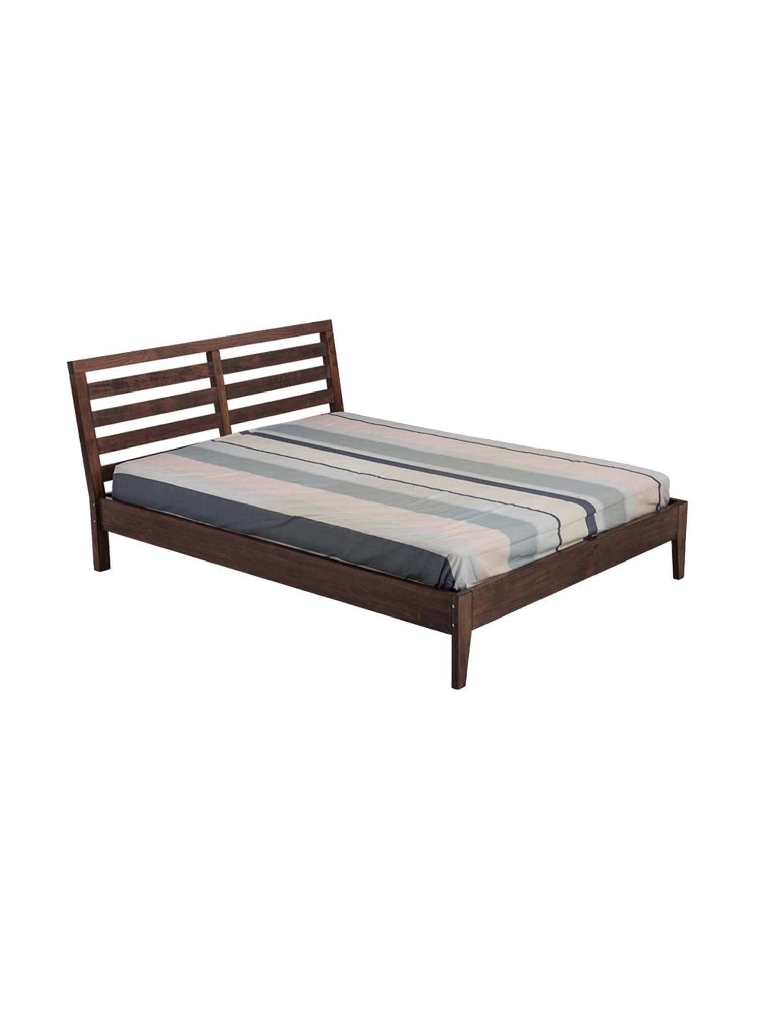 Pure Fern Solid Wood King Size Bed in Walnut Brown Matte Finish