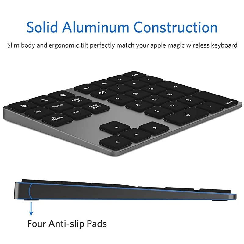 Numeric Keypad Portable Wireless 34Key External Number pad with Multiple Shortcuts for Computer Laptop Windows Surface Compatible with Apple iMac Mackbook iPad Black