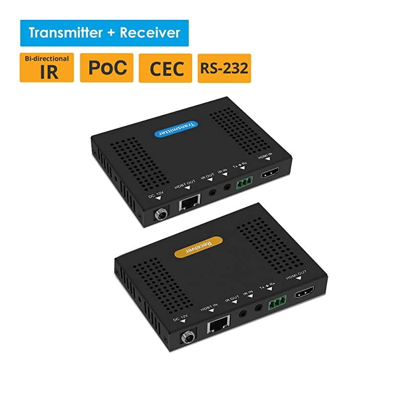 HDBaseT HDMI 2.0 Extender 4K 60Hz 4:4:4 HDR Over CAT5e/CAT6-70m/230ft @1080p & 40m/130ft @UHD 4K/60Hz, Dual IR, RS-232, CEC, PoC, 18Gbps Bandwidth, HDCP 2.2 (HDbaseT-HDR)