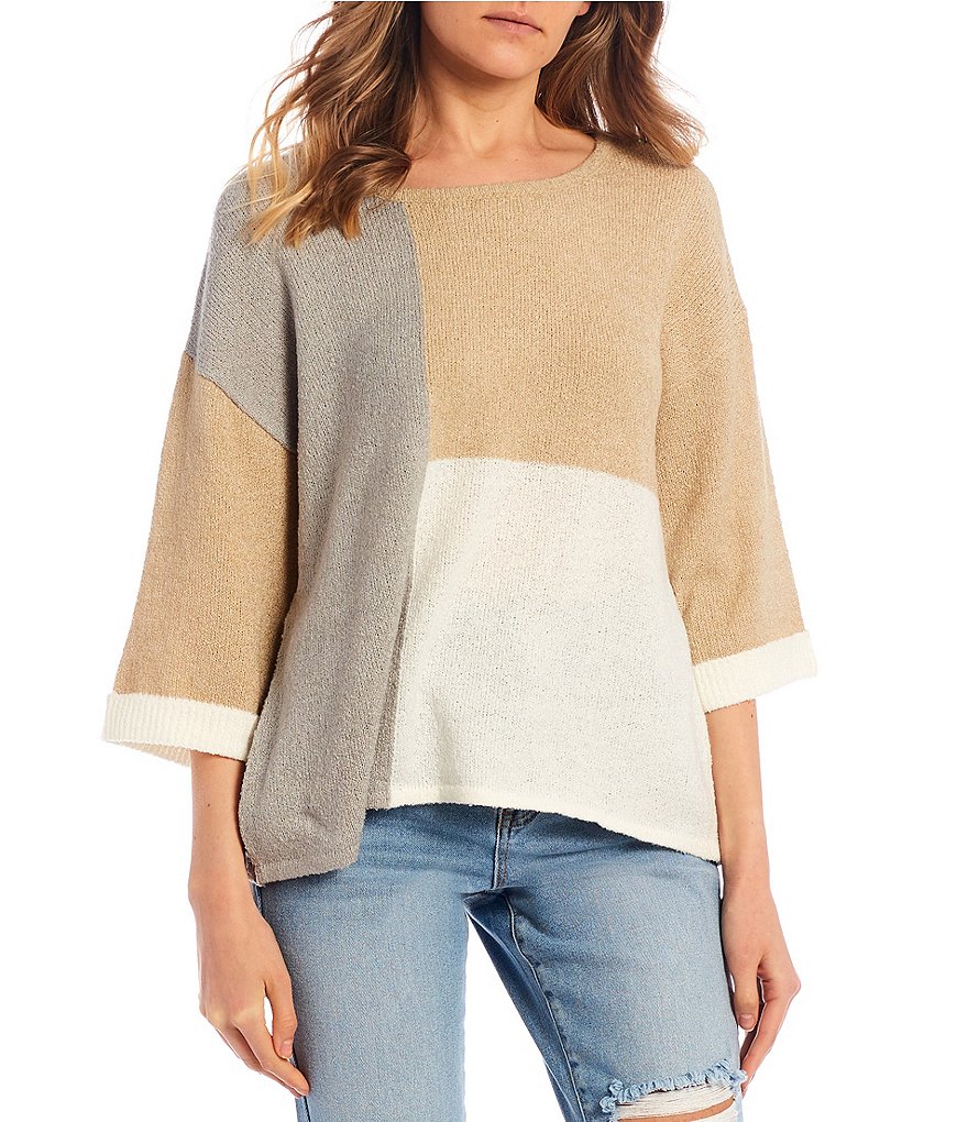 Blu Pepper Colorblock Short Sleeve Sweater Knit Top