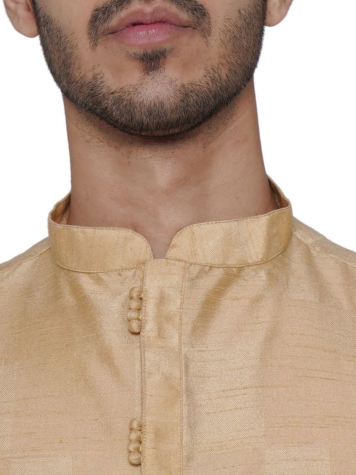 TABARD Beige & White Regular Fit Self Pattern Kurta Bottom Set