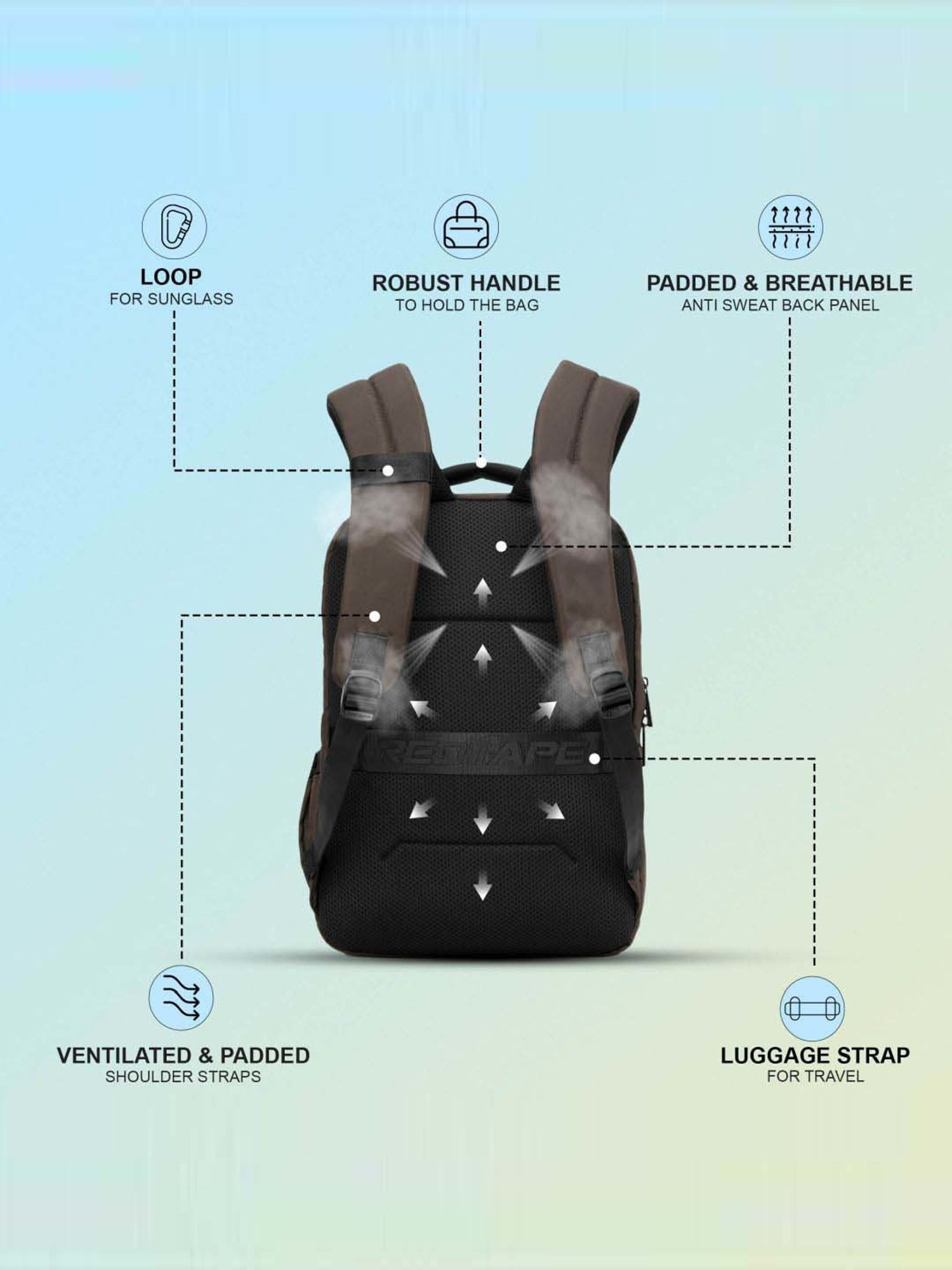 Red Tape 28 Brown Large Laptop Backpack