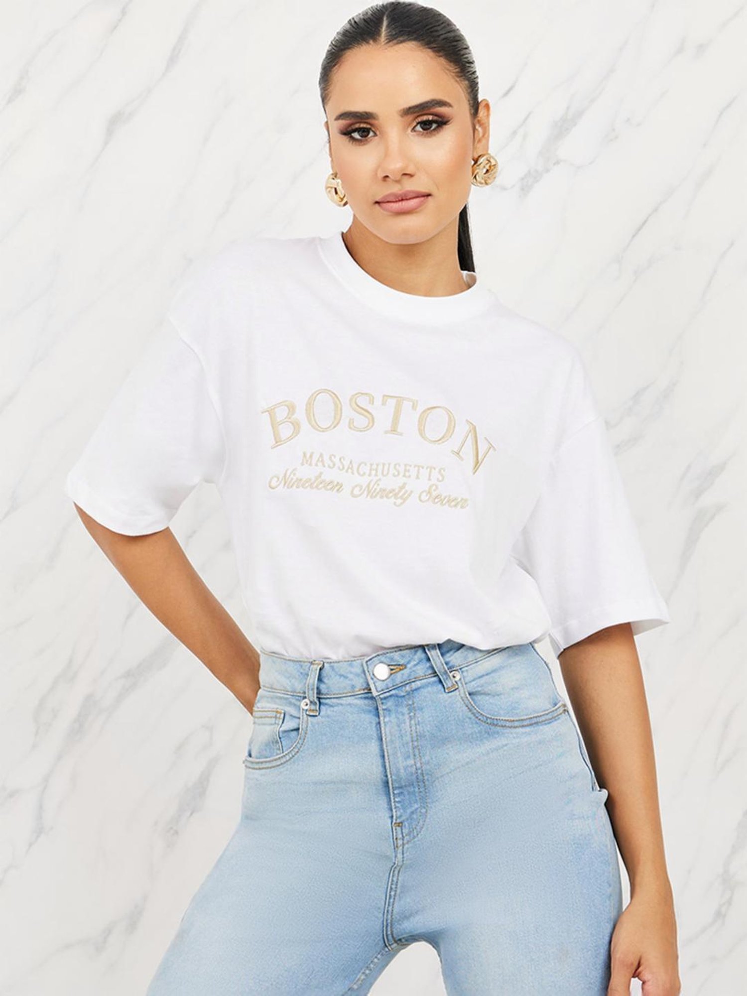 Styli White Cotton Embroidered T-Shirt