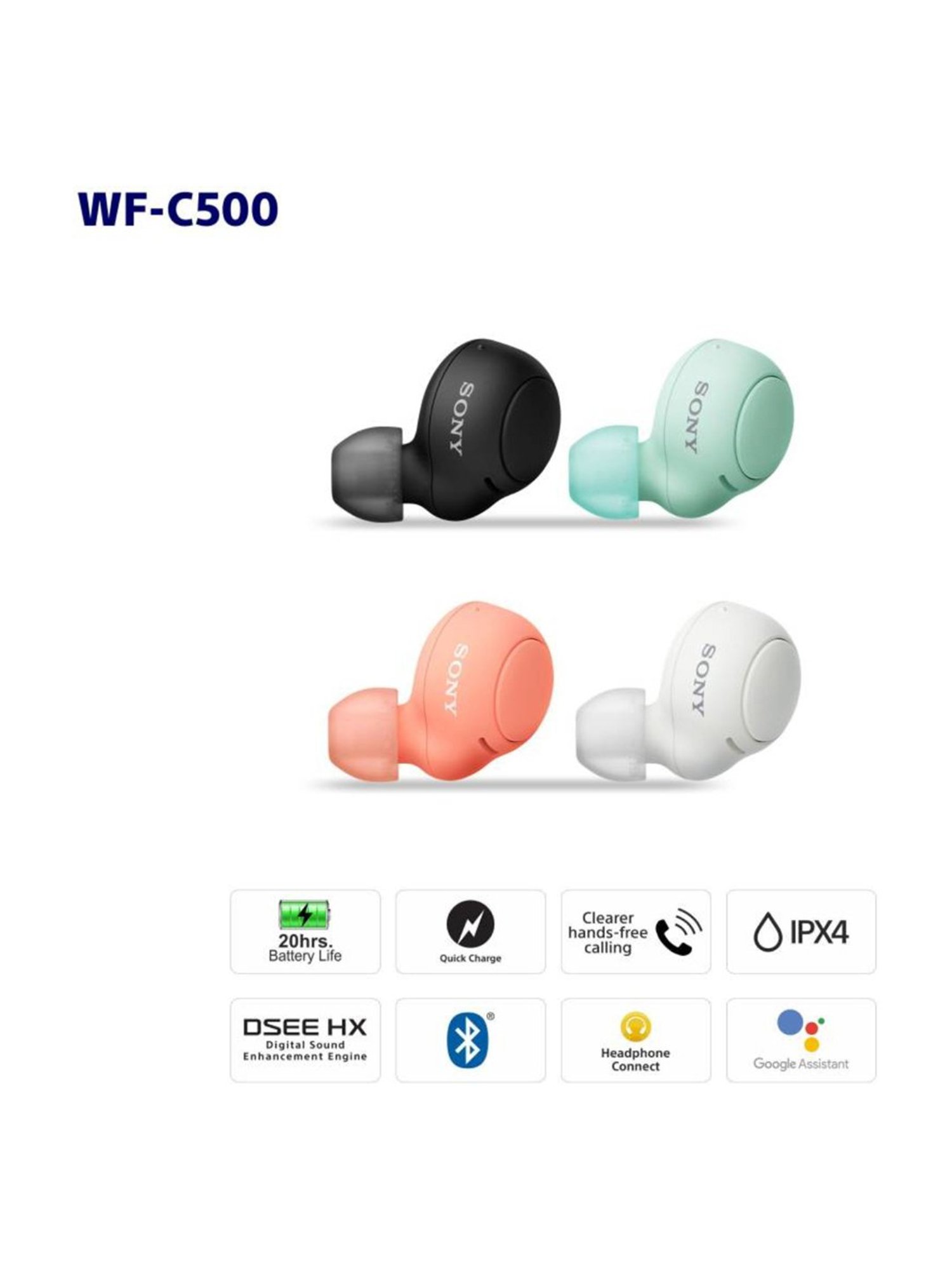Sony WF-C500 True Wireless Bluetooth Earbuds with Mic (White)