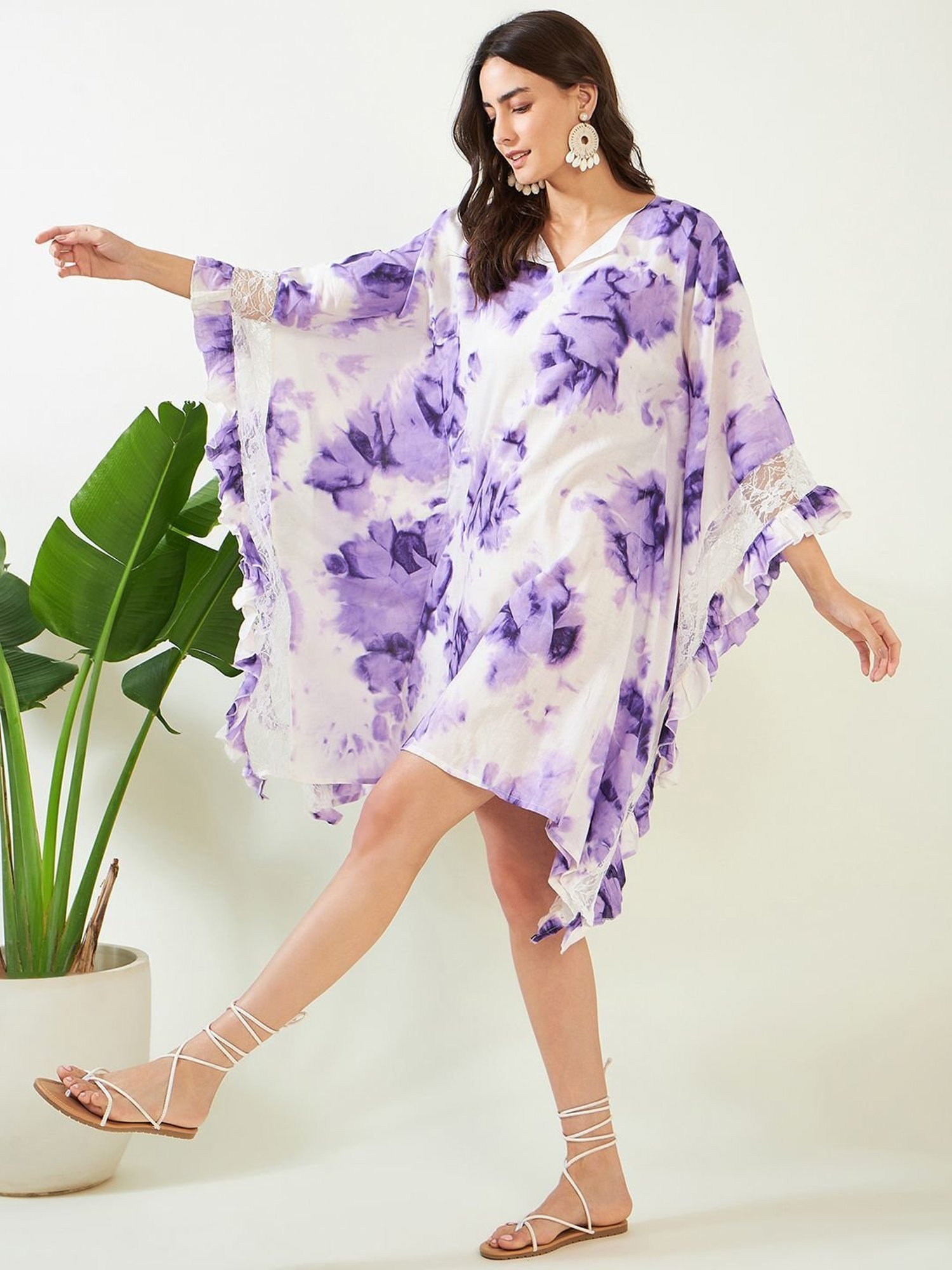 The Kaftan Company Purple Tie & Dye Beachwear Kaftan