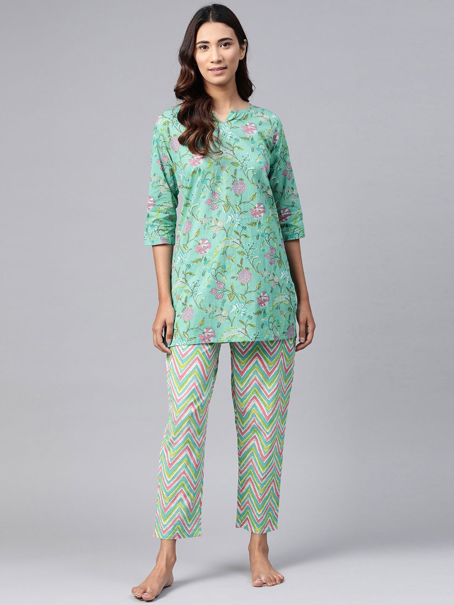 Anubhutee Blue Printed Kurti Pyjama Set