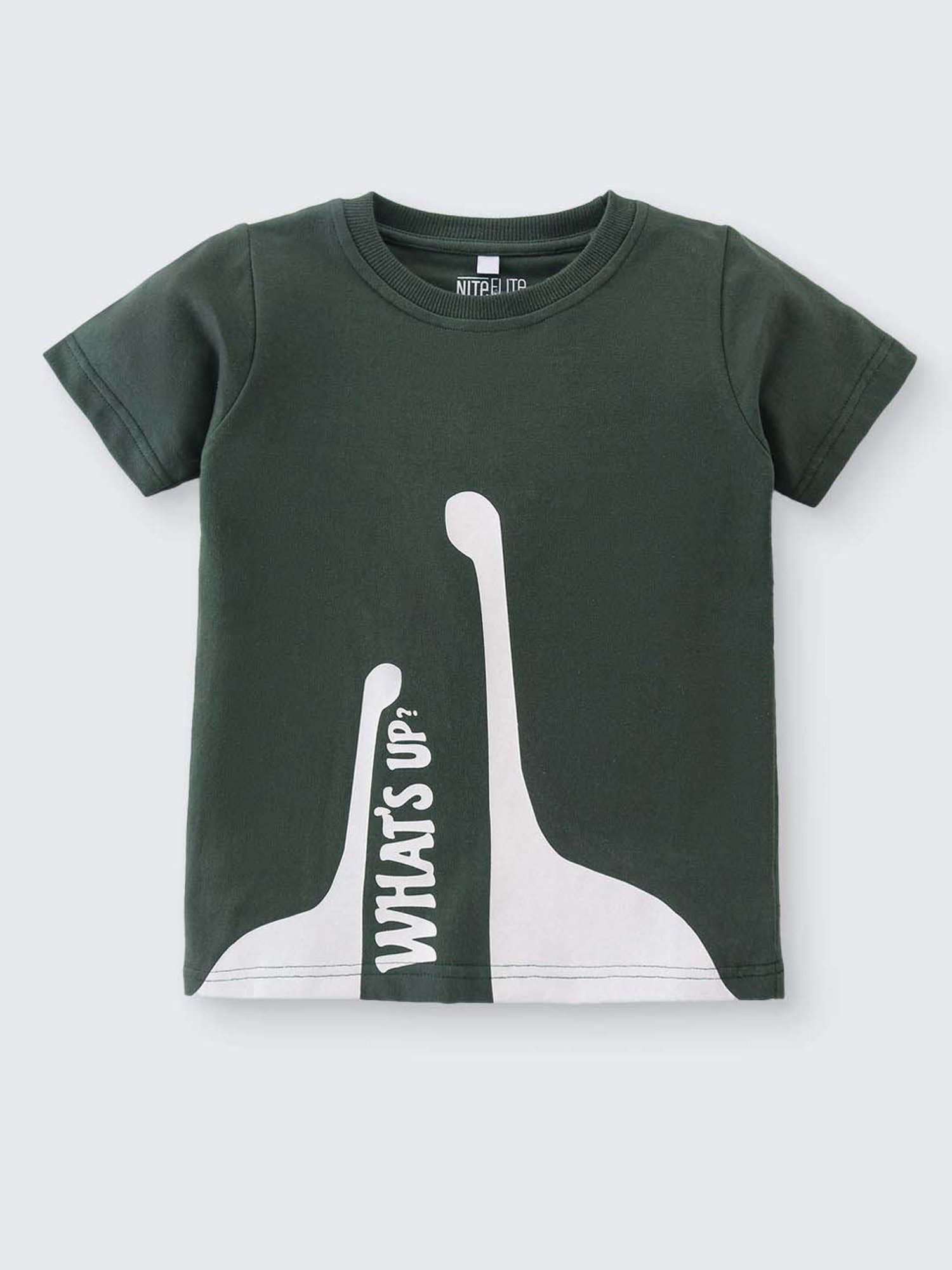 Nite Flite Boys Olive Green Cotton Printed Top and Joggers