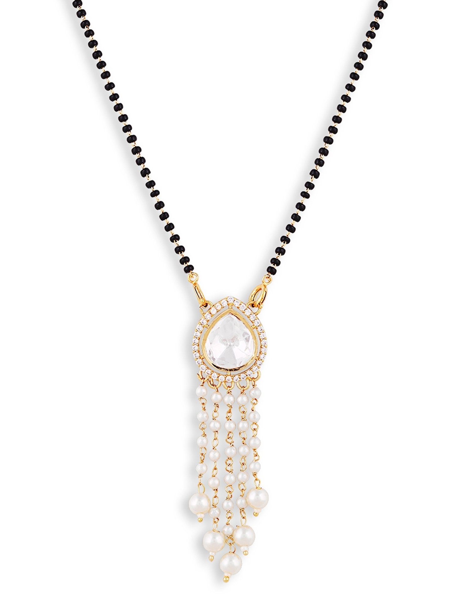 Abdesigns Gold-Plated American Diamond & Black Beaded Mangalsutra