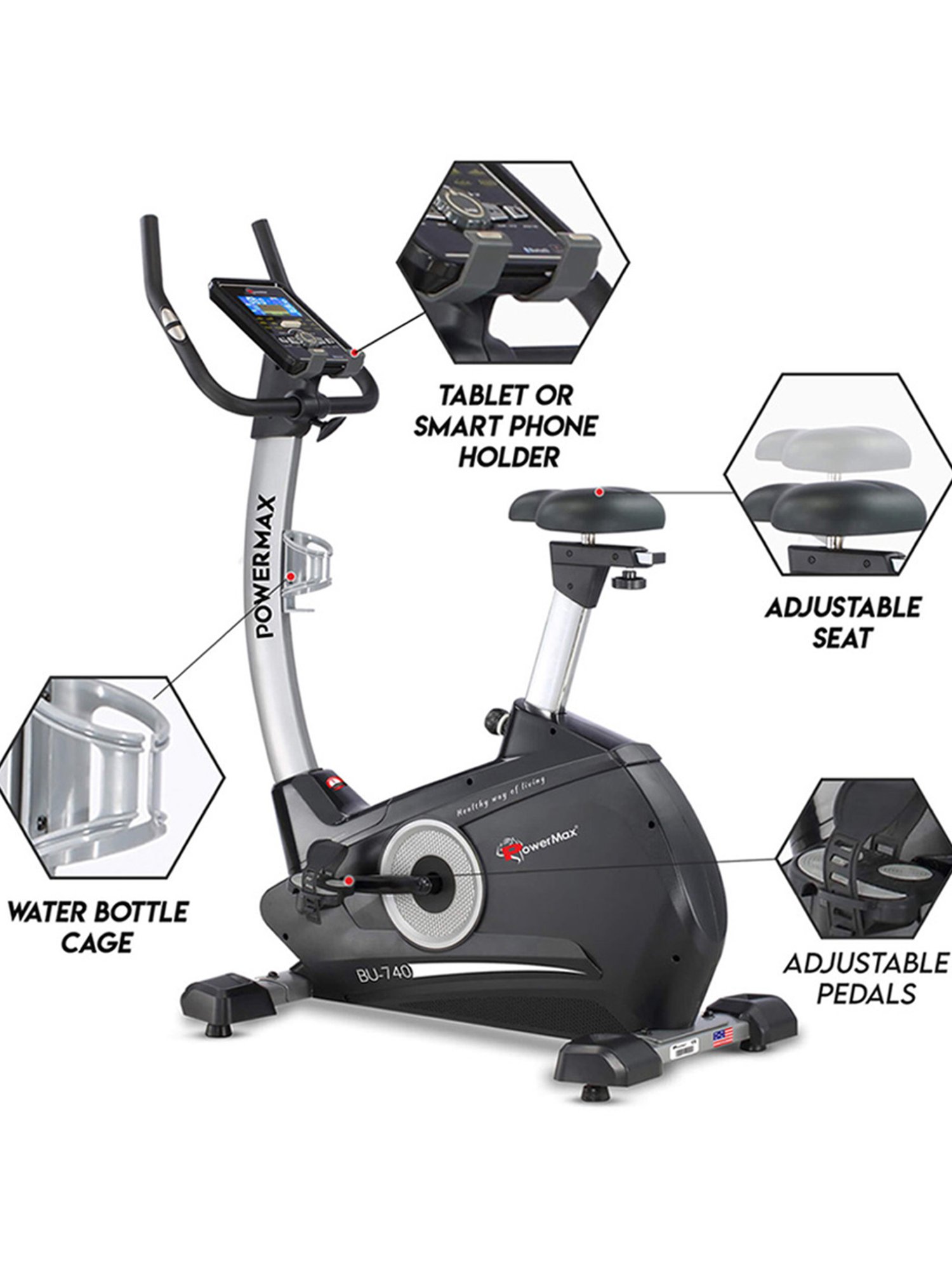 PowerMax Fitness BU-740 Upright Bike (Black)