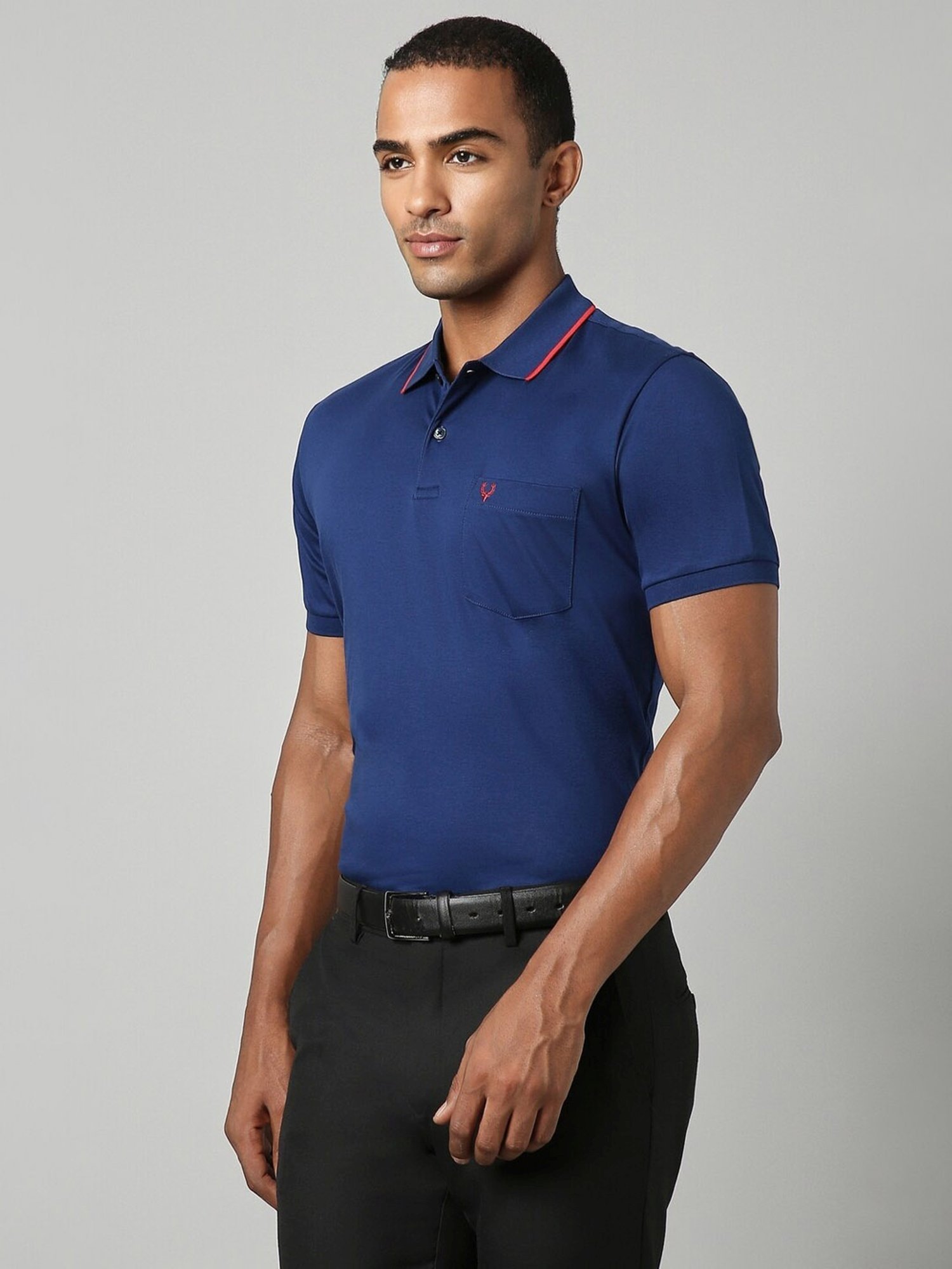 Allen Solly Blue Cotton Regular Fit Polo T-Shirt