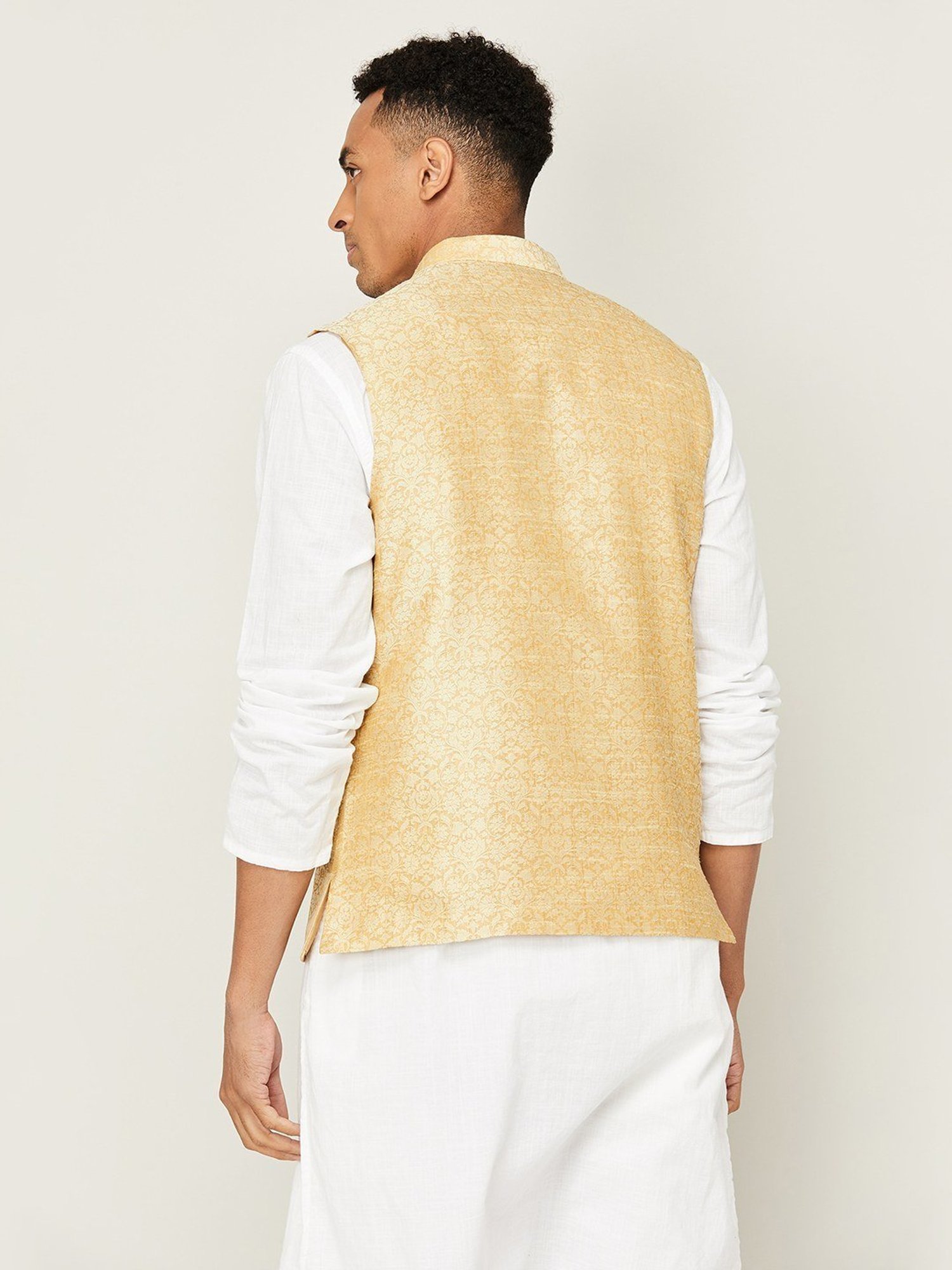 Melange By Lifestyle Beige Cotton Regular Fit Printed Nehru Jacket