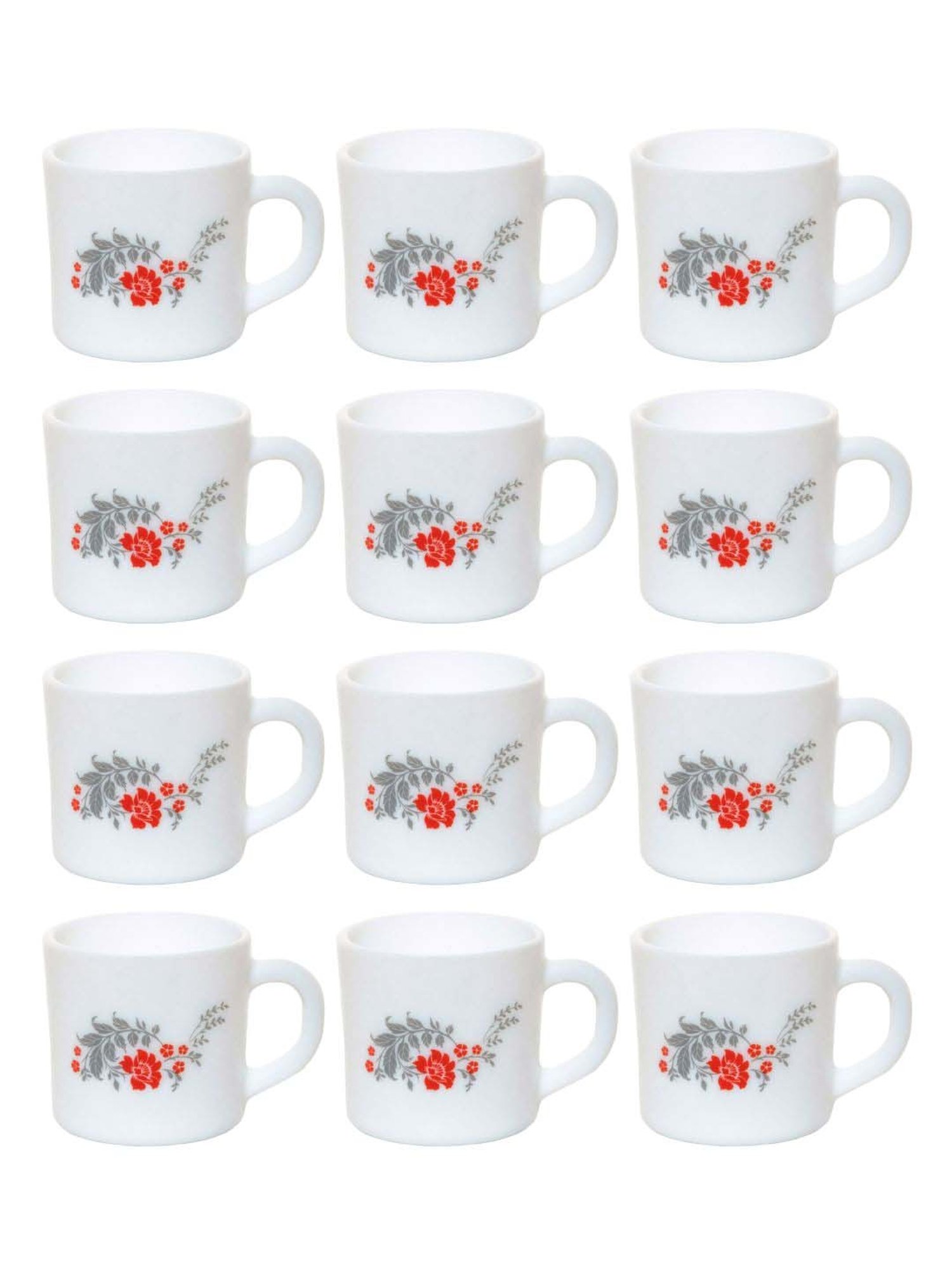 Cello Dazzle Stella White & Red Glass Coffee Mug (0.18 L) - Set of 12