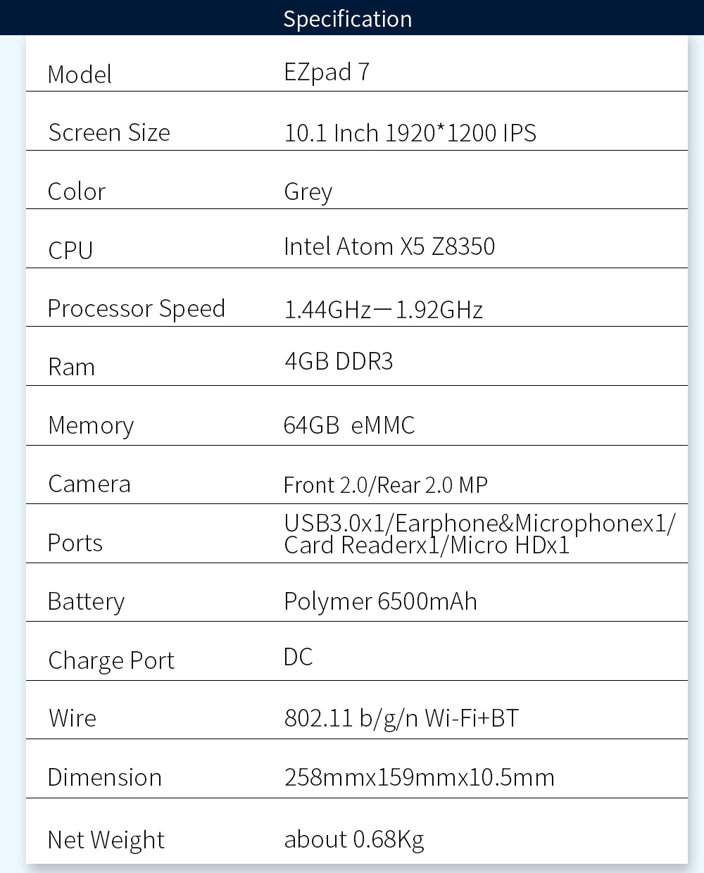 Jumper EZpad 7 Tablet 10.1 inch IPS Screen 4GB RAM 128GB Win10 Intel X5-Z8350 Quad Core 1920x1200 FHD+