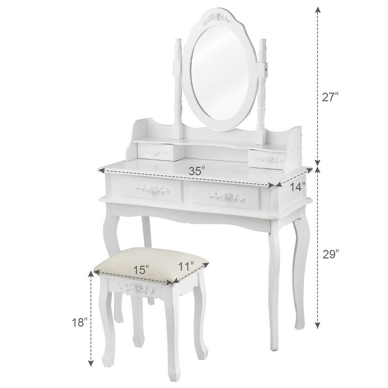 Costway White Vanity Makeup Dressing Table Jewelry Storage Stool