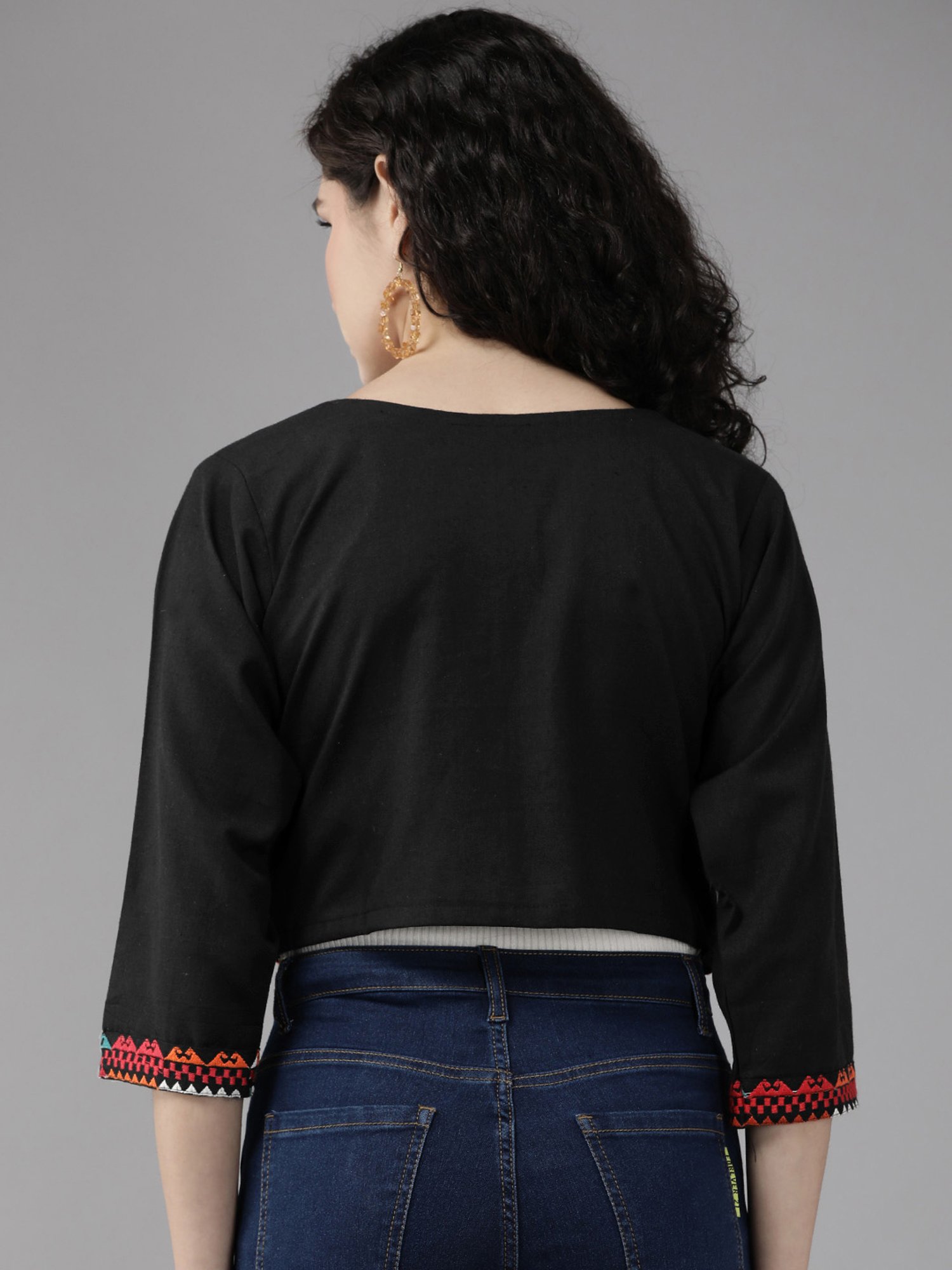 Aarika Black Cotton Embroidered Ethnic Jacket